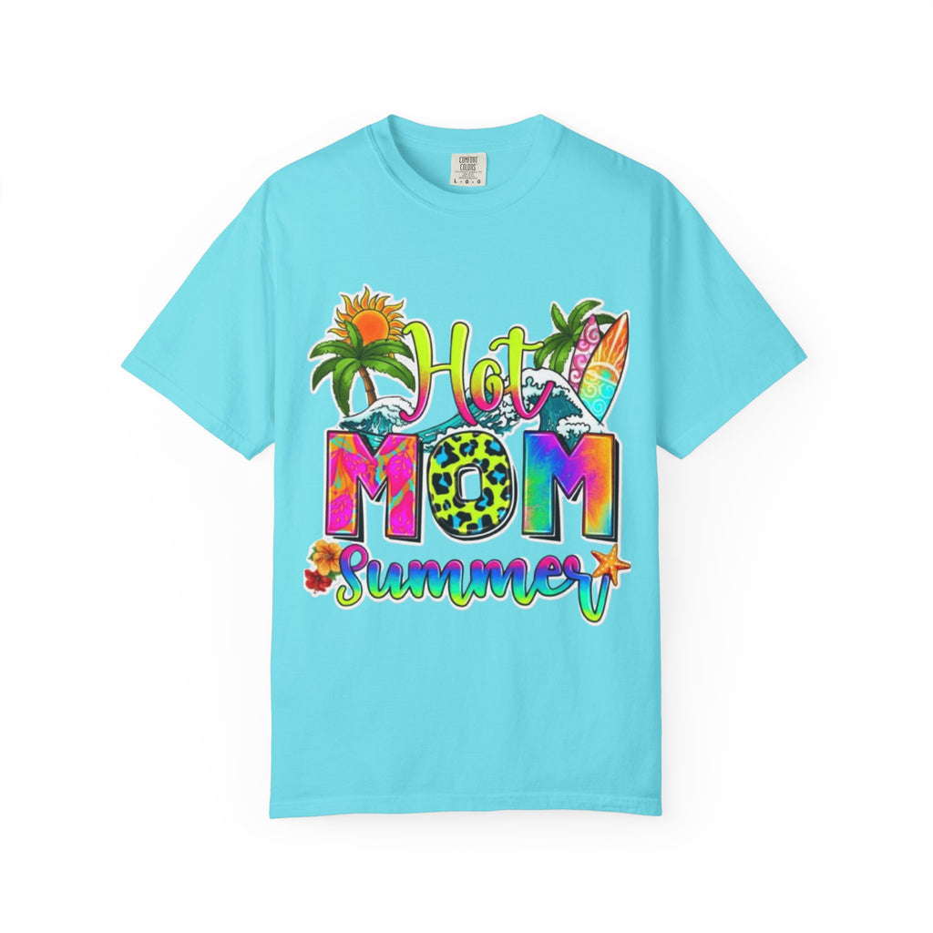Hot Mom Summer T-Shirt - Colorful Tropical Mom Tee for Beach, Mom Life & Summer Gifts