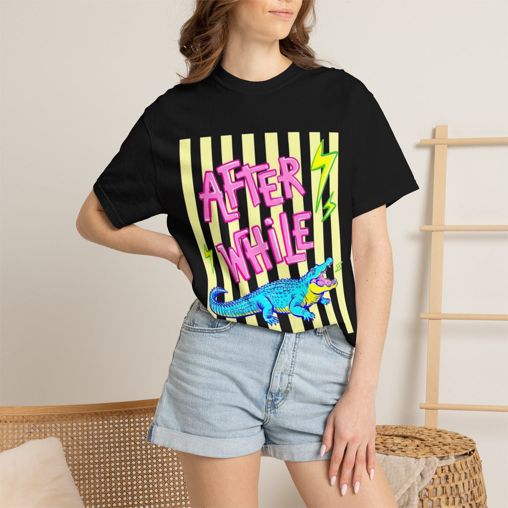 After While Crocodile Graphic T-Shirt — Retro Neon Alligator Tee