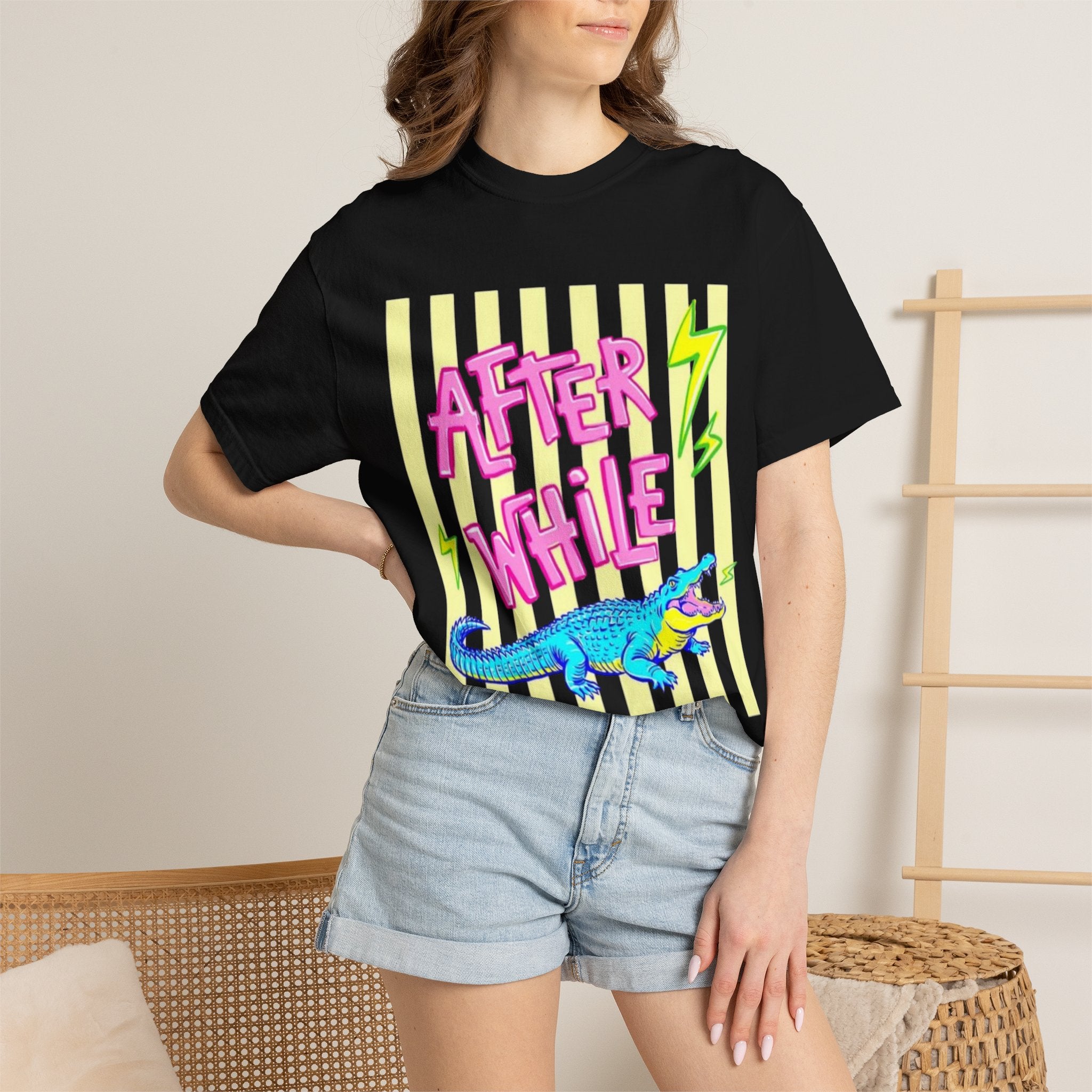 After While Crocodile Graphic T-Shirt — Retro Neon Alligator Tee