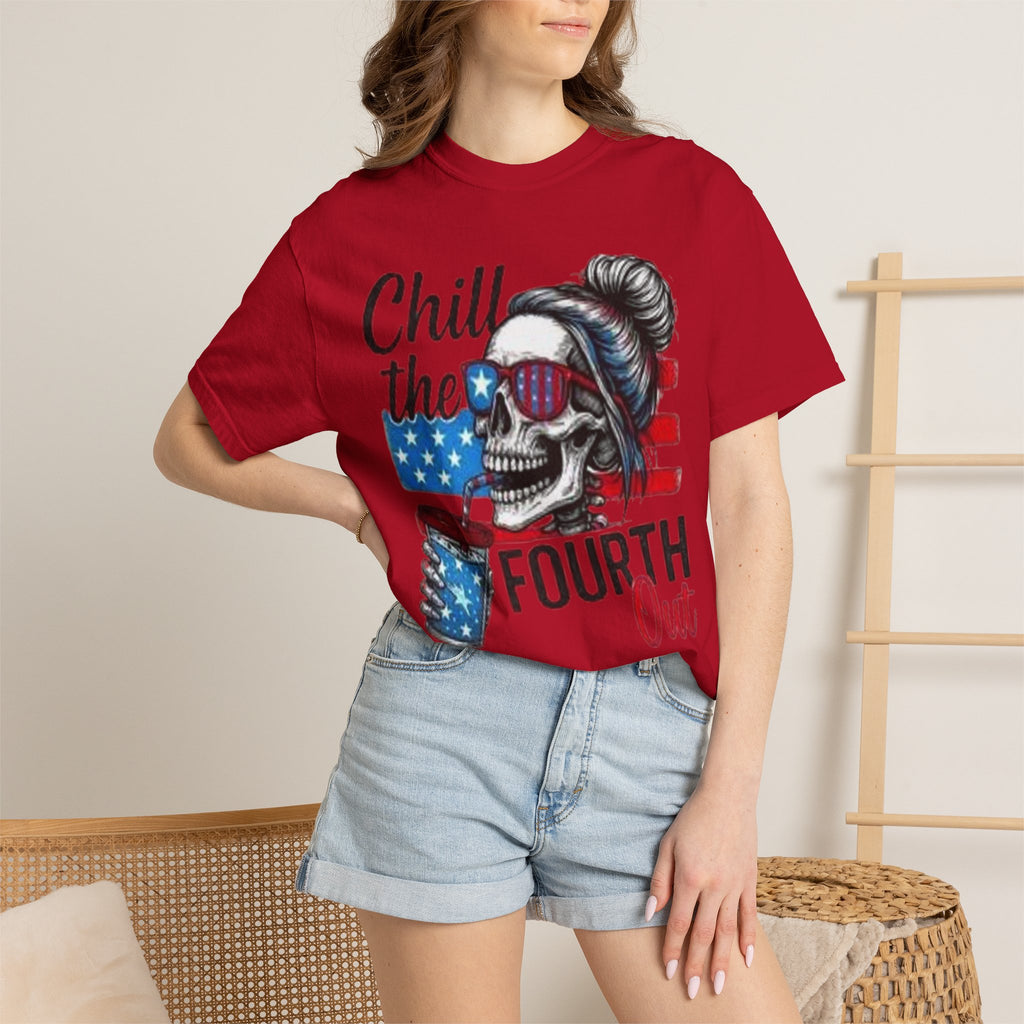 Fourth of July Skull Tee — “Chill the Fourth Out” Patriotic American Flag T-Shirt