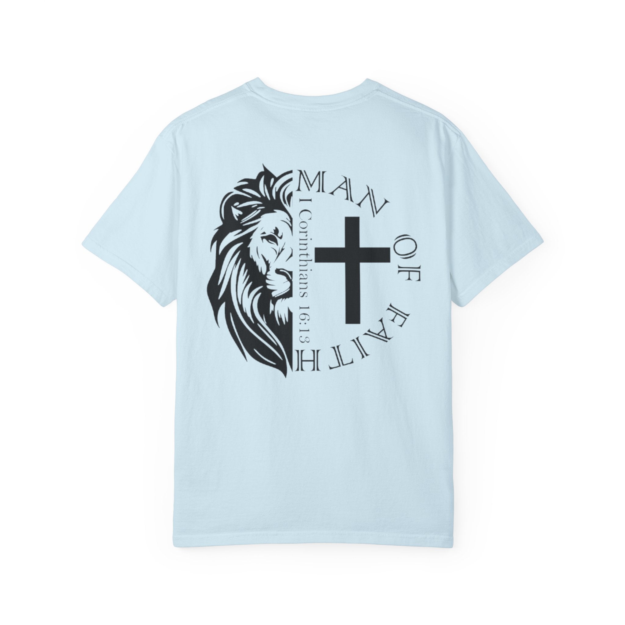 T-Shirt — "Man of Faith" Lion & Cross Christian Graphic Tee