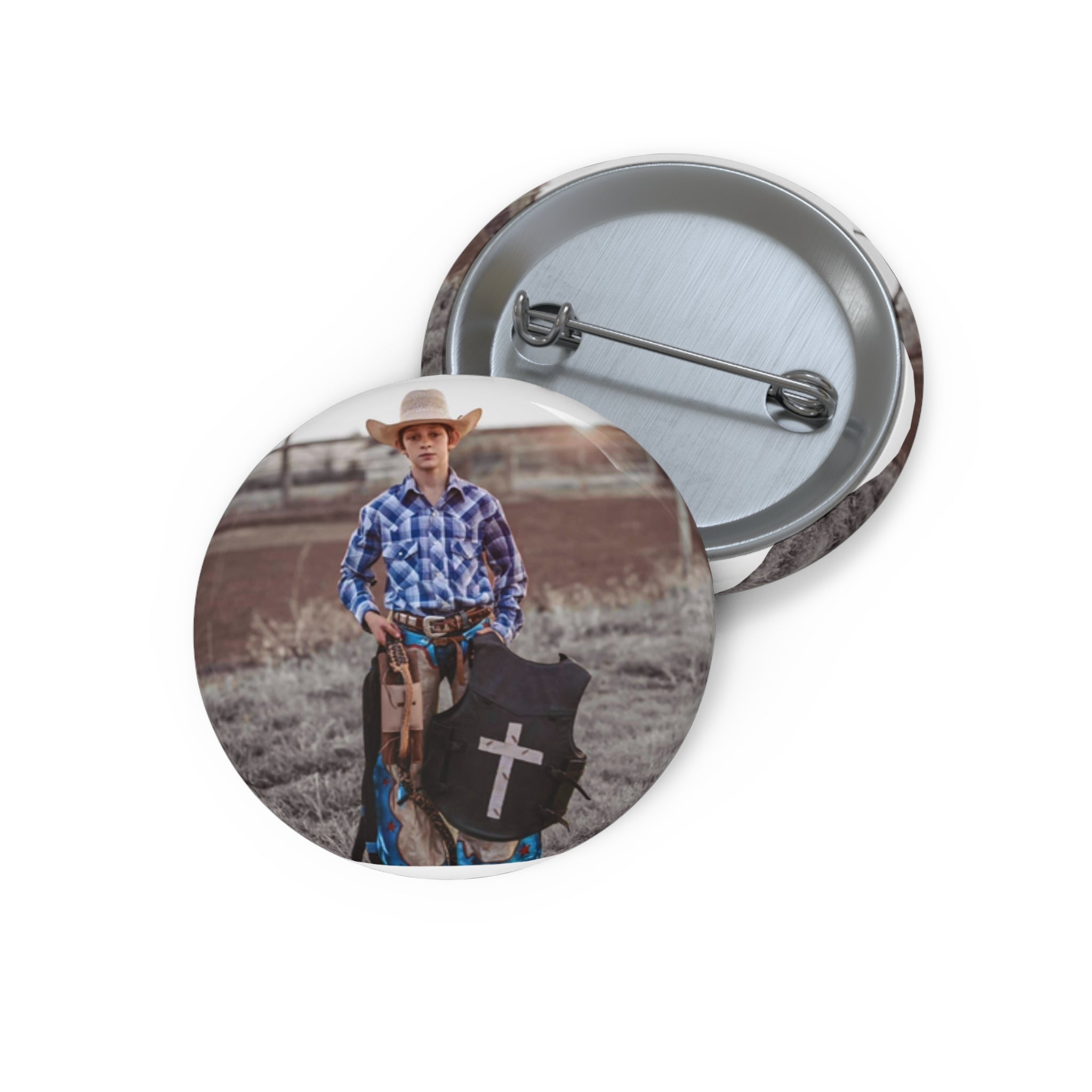 Custom Cowboy Photo Pin Button — Personalized Rodeo & Western Badge