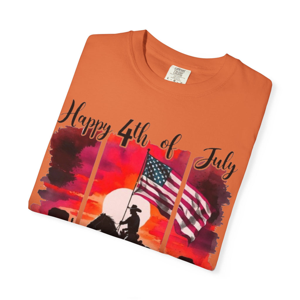 4th of July Cowboy T-Shirt - American Flag Rodeo Sunset Tee