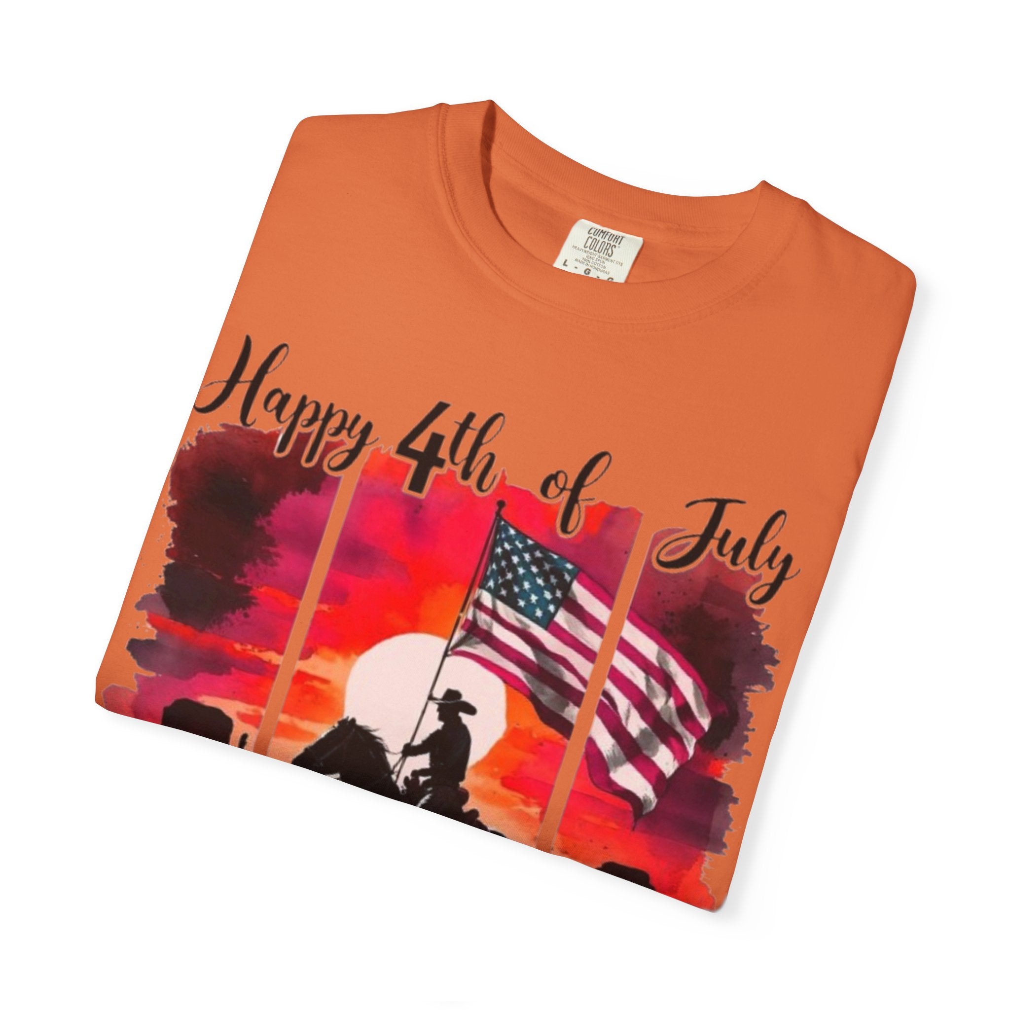4th of July Cowboy T-Shirt - American Flag Rodeo Sunset Tee