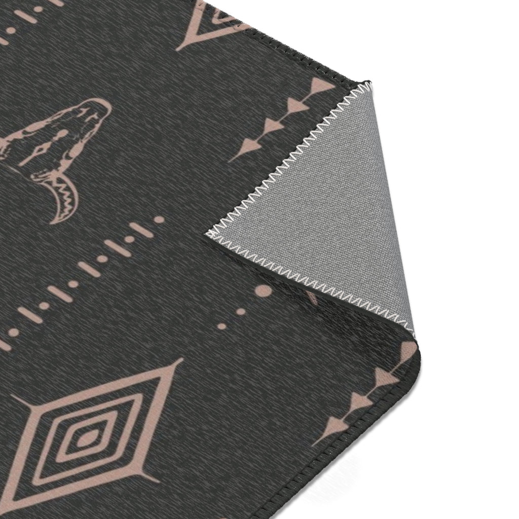 Southwestern Bull Skull Area Rug — Tribal Geometric Accent Rug for Living Room & Bedroom