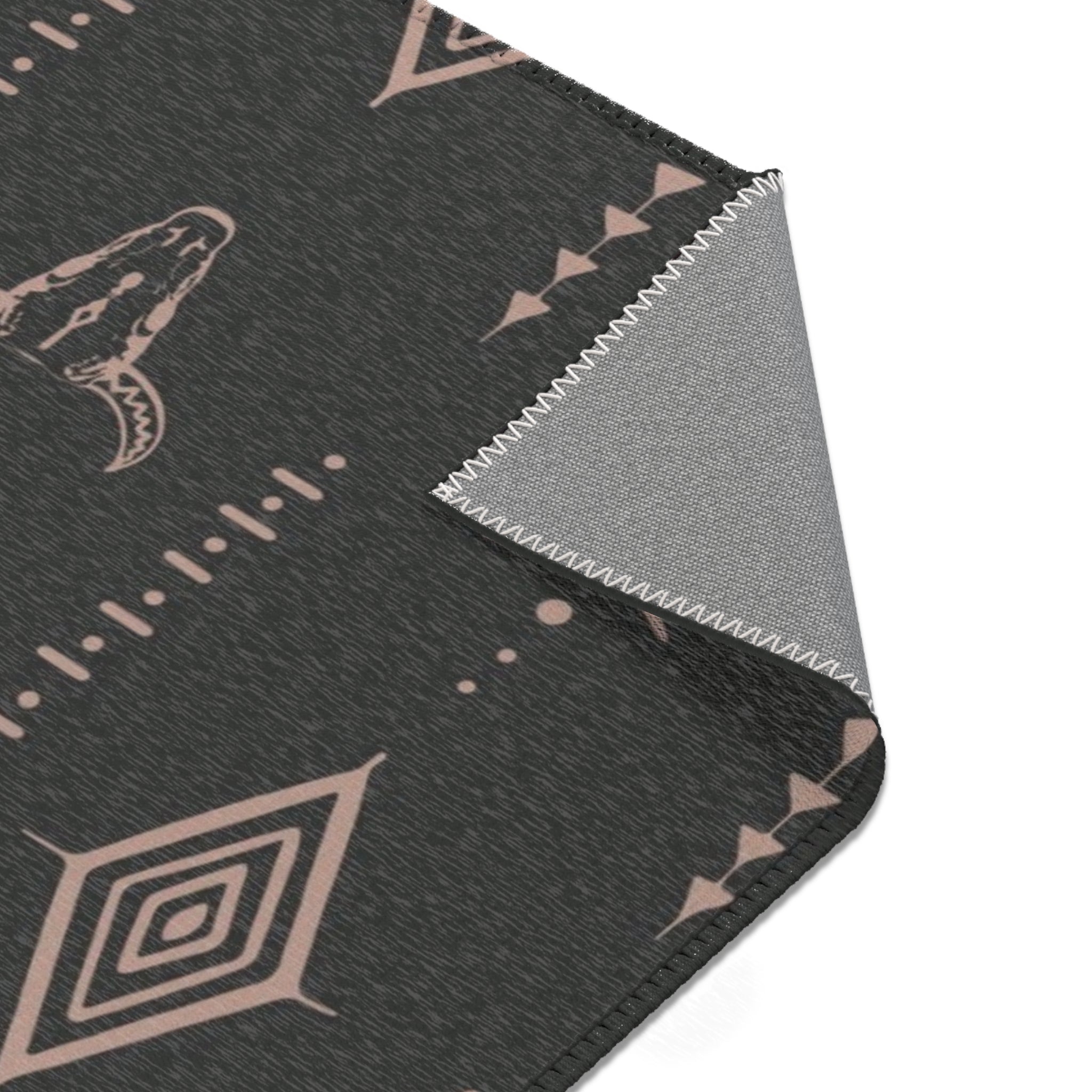 Southwestern Bull Skull Area Rug — Tribal Geometric Accent Rug for Living Room & Bedroom