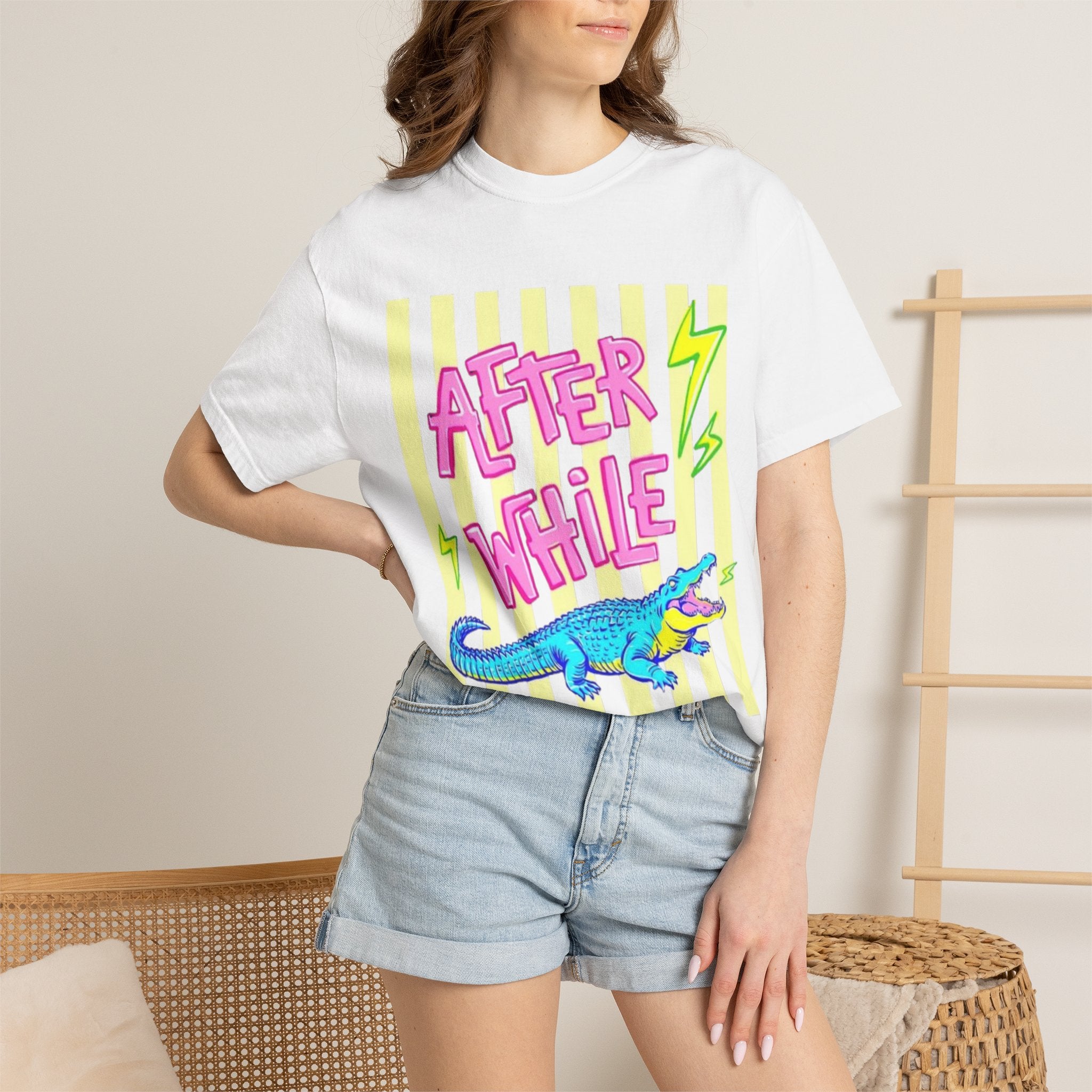 After While Crocodile Graphic T-Shirt — Retro Neon Alligator Tee