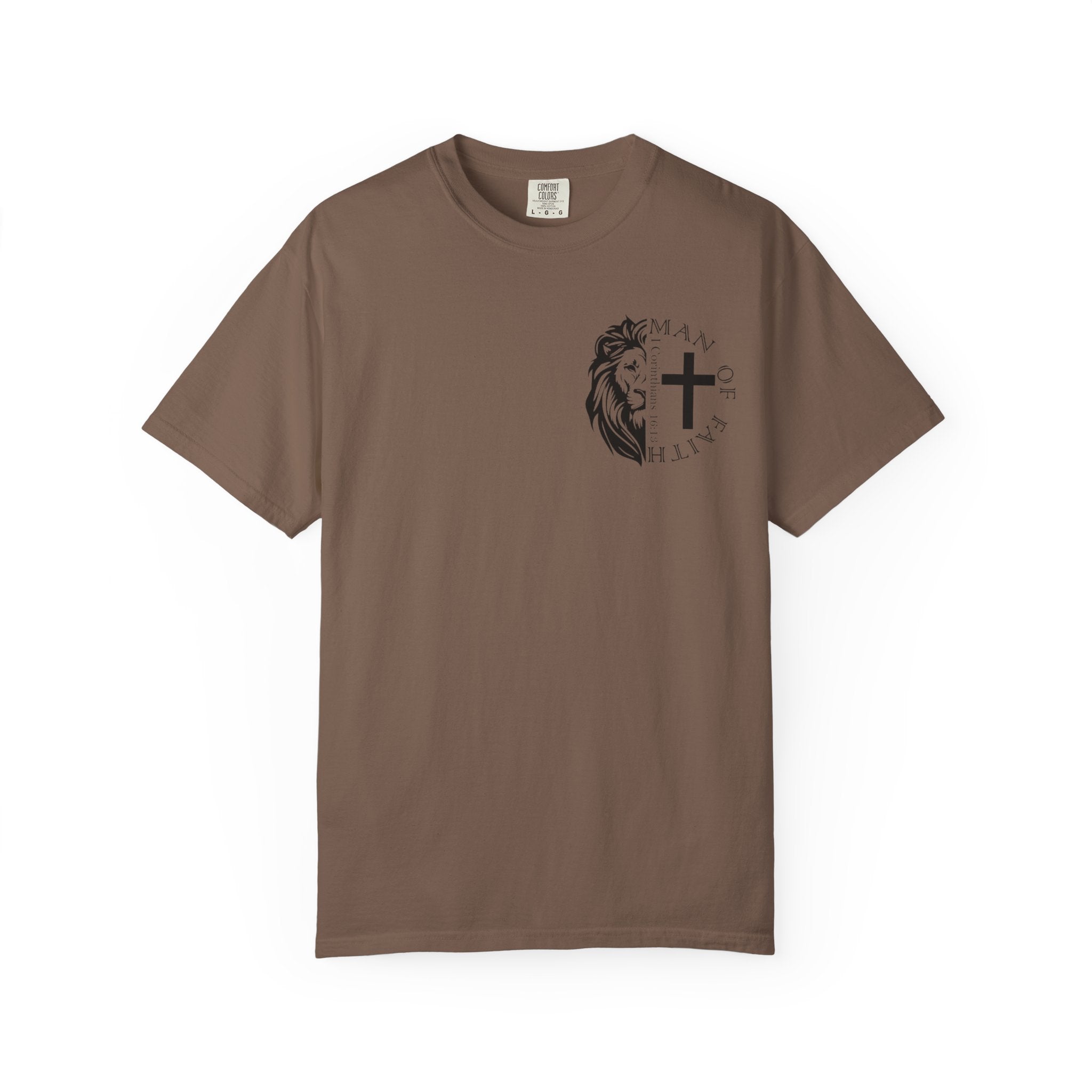 T-Shirt — "Man of Faith" Lion & Cross Christian Graphic Tee