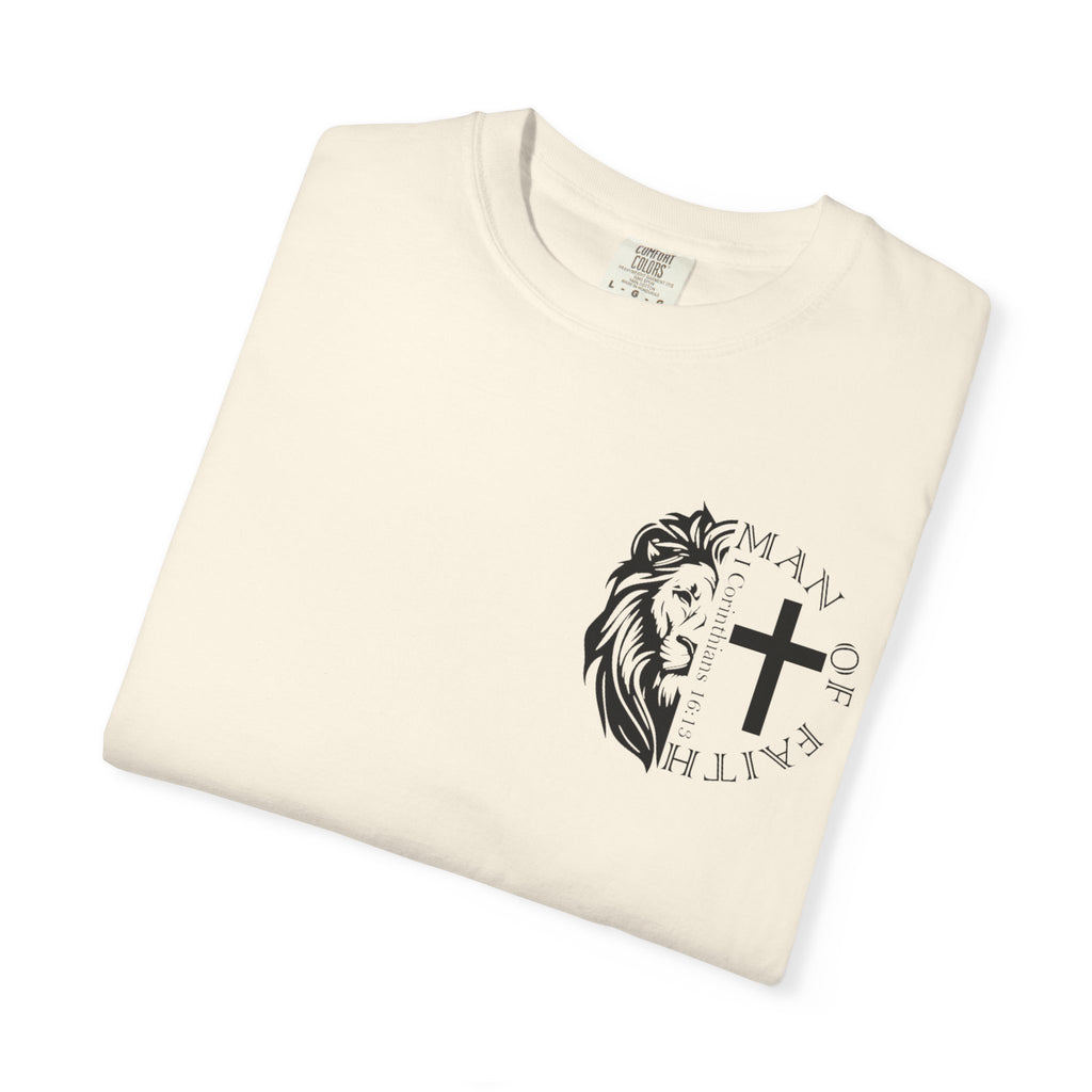 T-Shirt — "Man of Faith" Lion & Cross Christian Graphic Tee