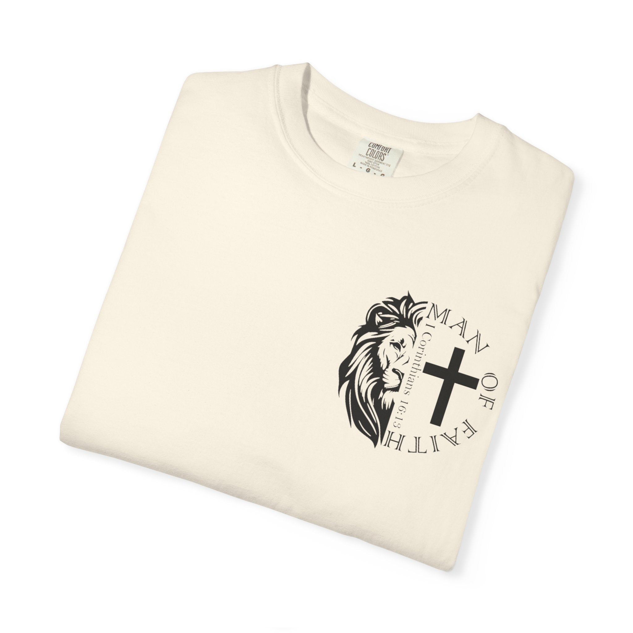 T-Shirt — "Man of Faith" Lion & Cross Christian Graphic Tee