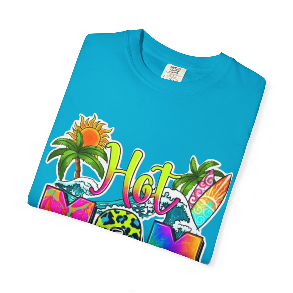 Hot Mom Summer T-Shirt - Colorful Tropical Mom Tee for Beach, Mom Life & Summer Gifts