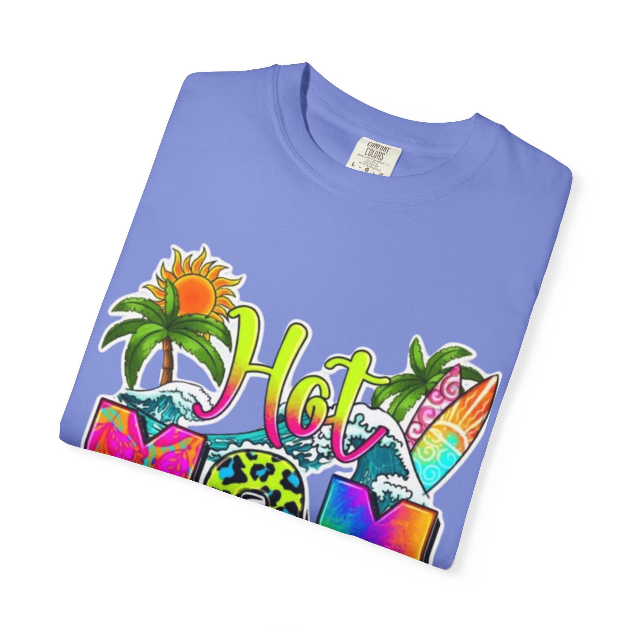 Hot Mom Summer T-Shirt - Colorful Tropical Mom Tee for Beach, Mom Life & Summer Gifts