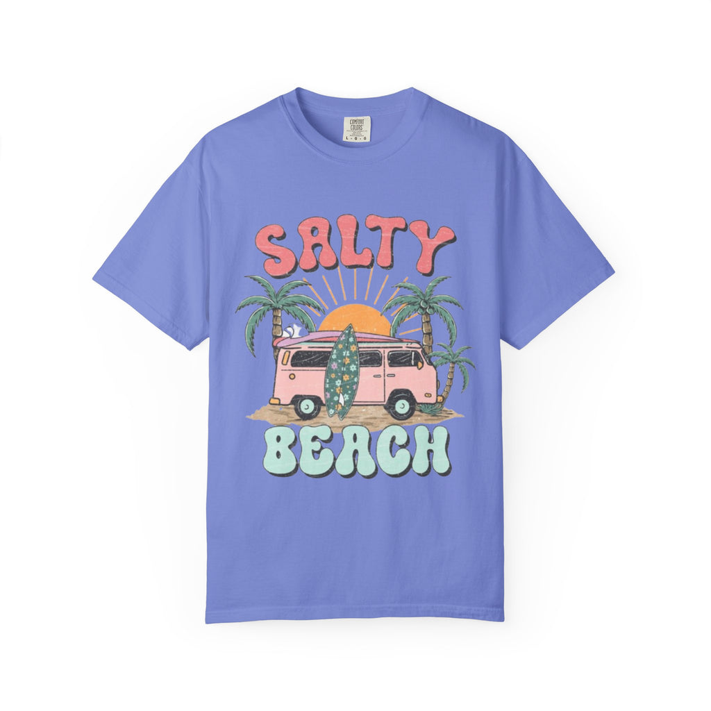 Salty Beach Surf Van T-Shirt — Retro Palm Tree Surfboard Graphic