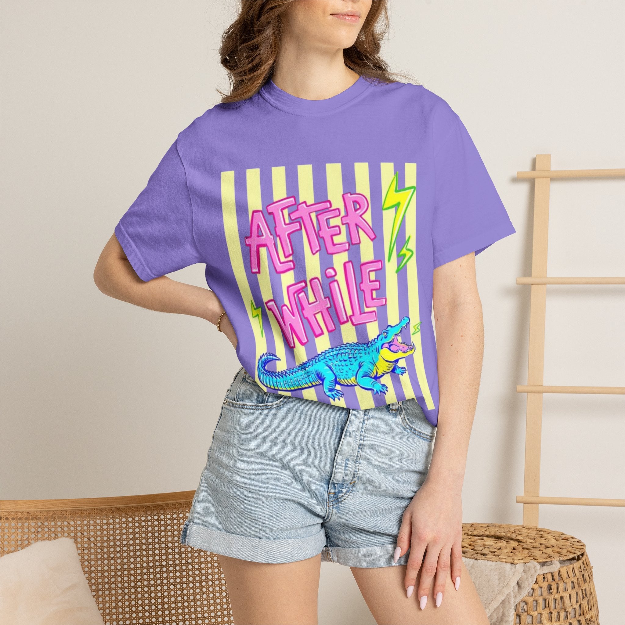 After While Crocodile Graphic T-Shirt — Retro Neon Alligator Tee