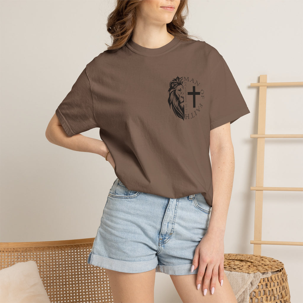 T-Shirt — "Man of Faith" Lion & Cross Christian Graphic Tee