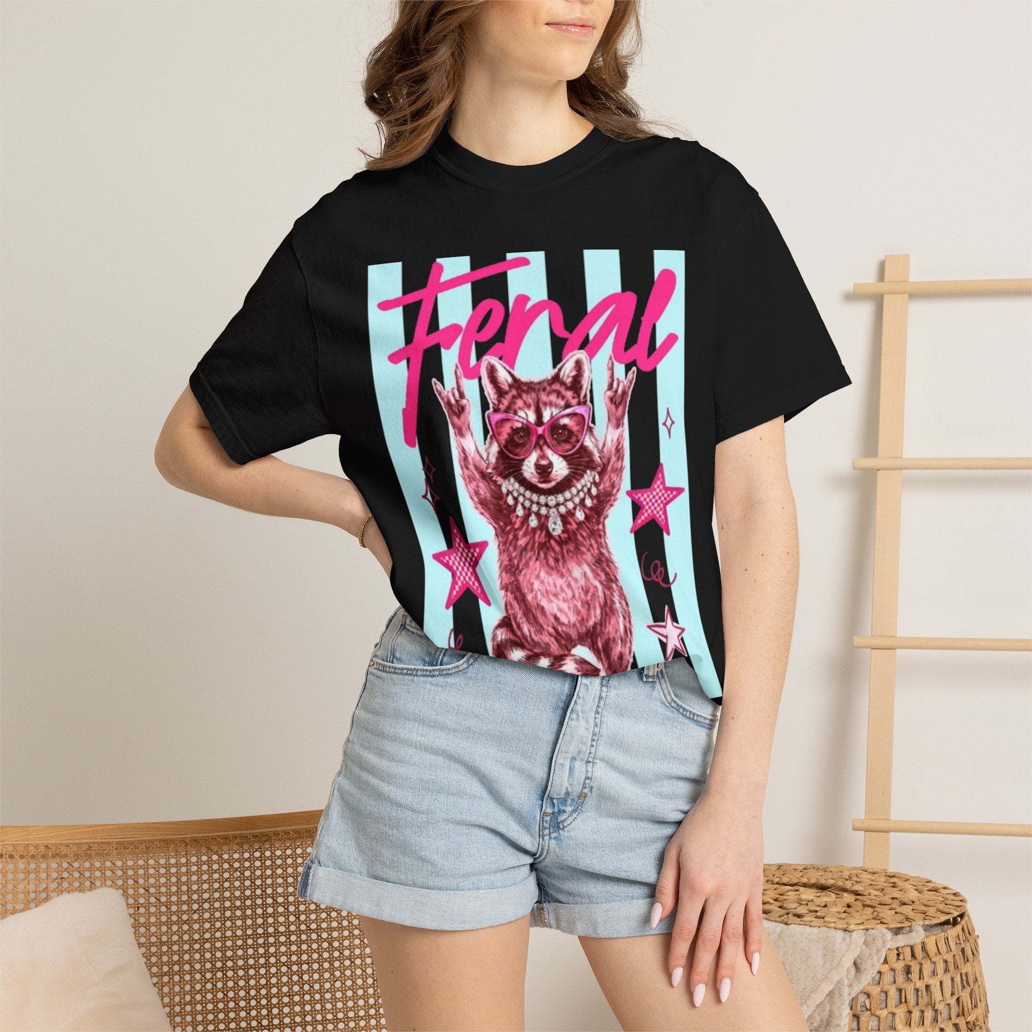 Feral Raccoon Graphic T-Shirt — Retro Pastel Pop DesigN