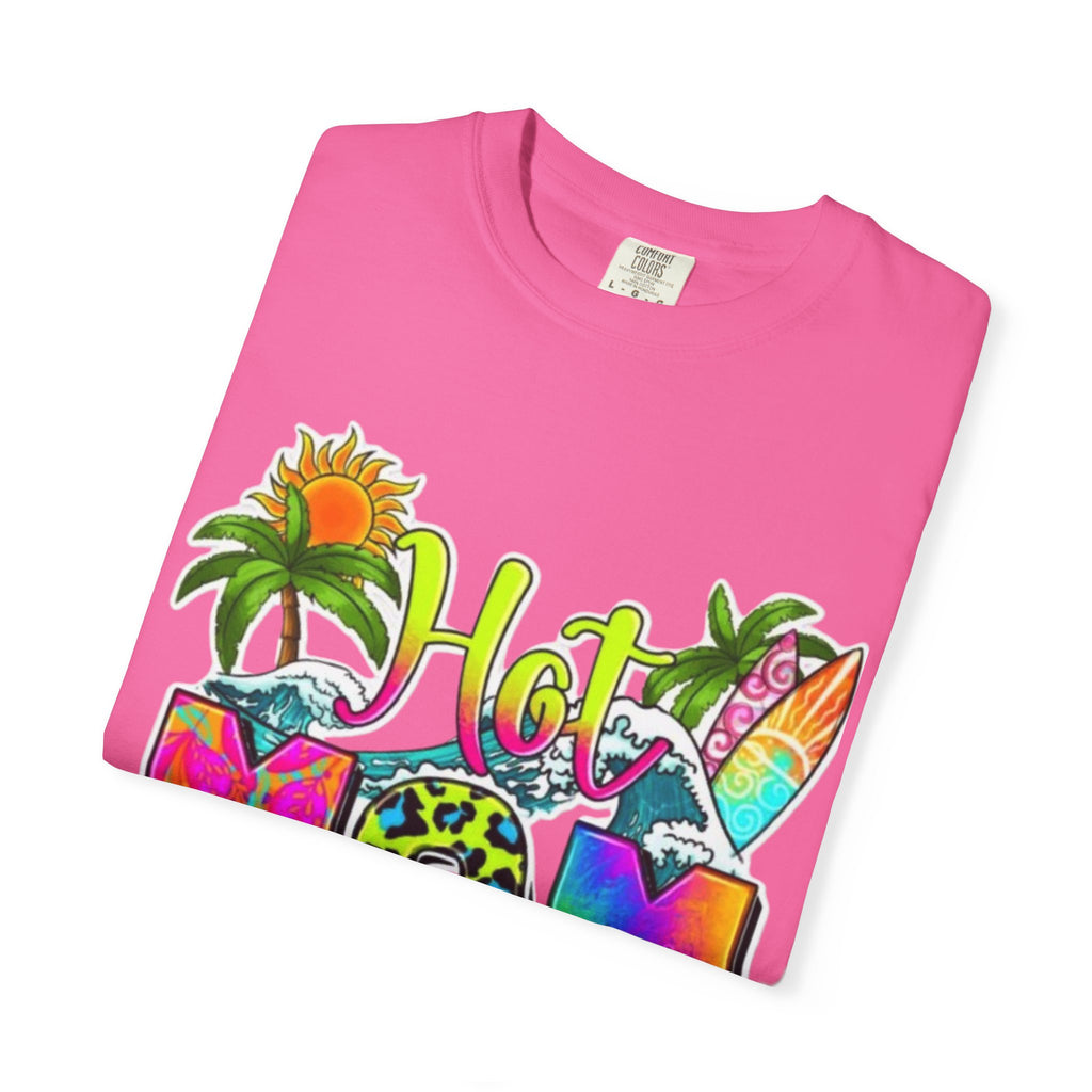 Hot Mom Summer T-Shirt - Colorful Tropical Mom Tee for Beach, Mom Life & Summer Gifts