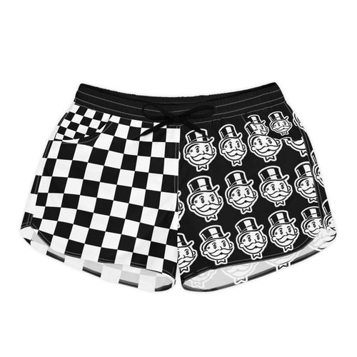 Checkerboard Monopoly Face Women's Casual Shorts — Retro Black & White AOP