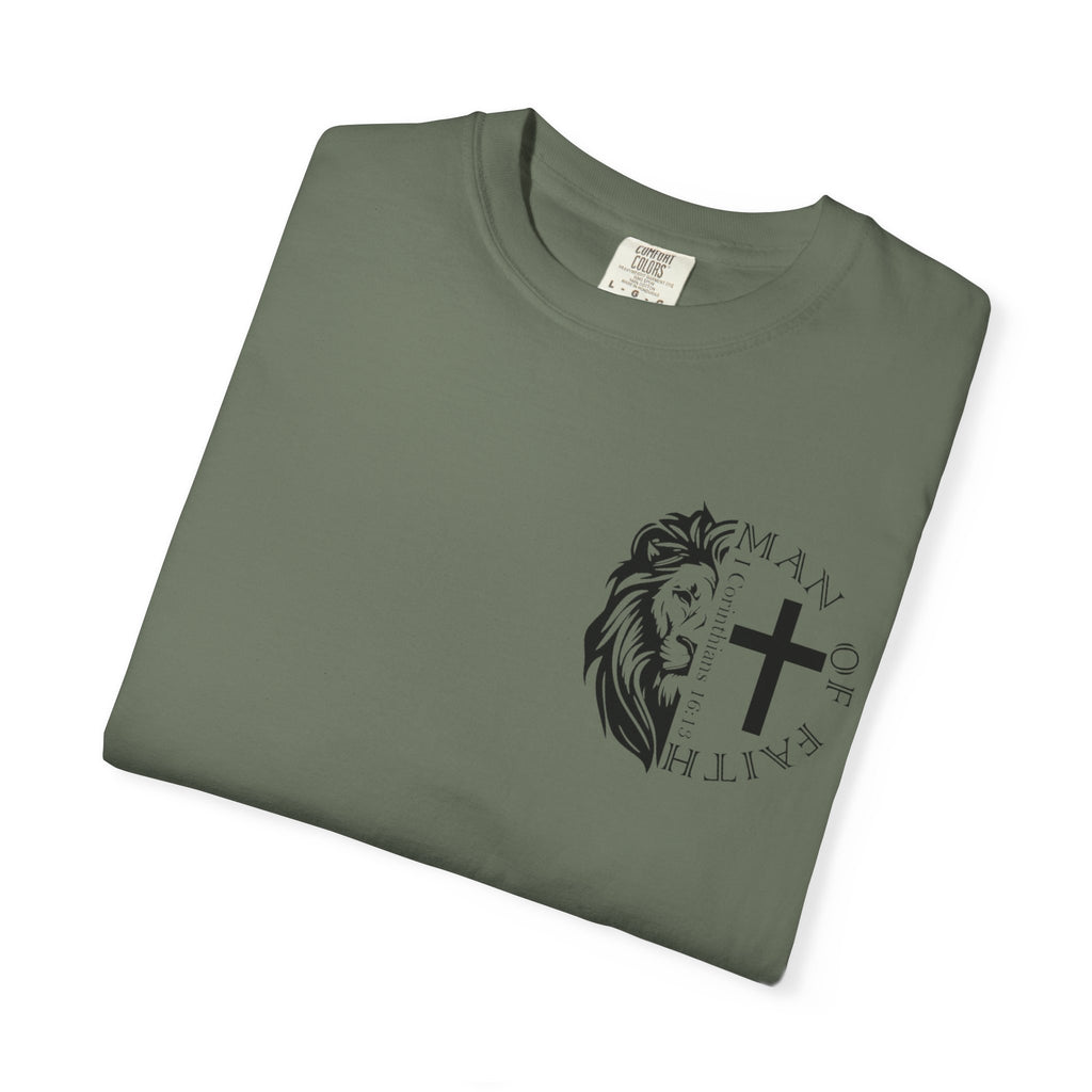 T-Shirt — "Man of Faith" Lion & Cross Christian Graphic Tee