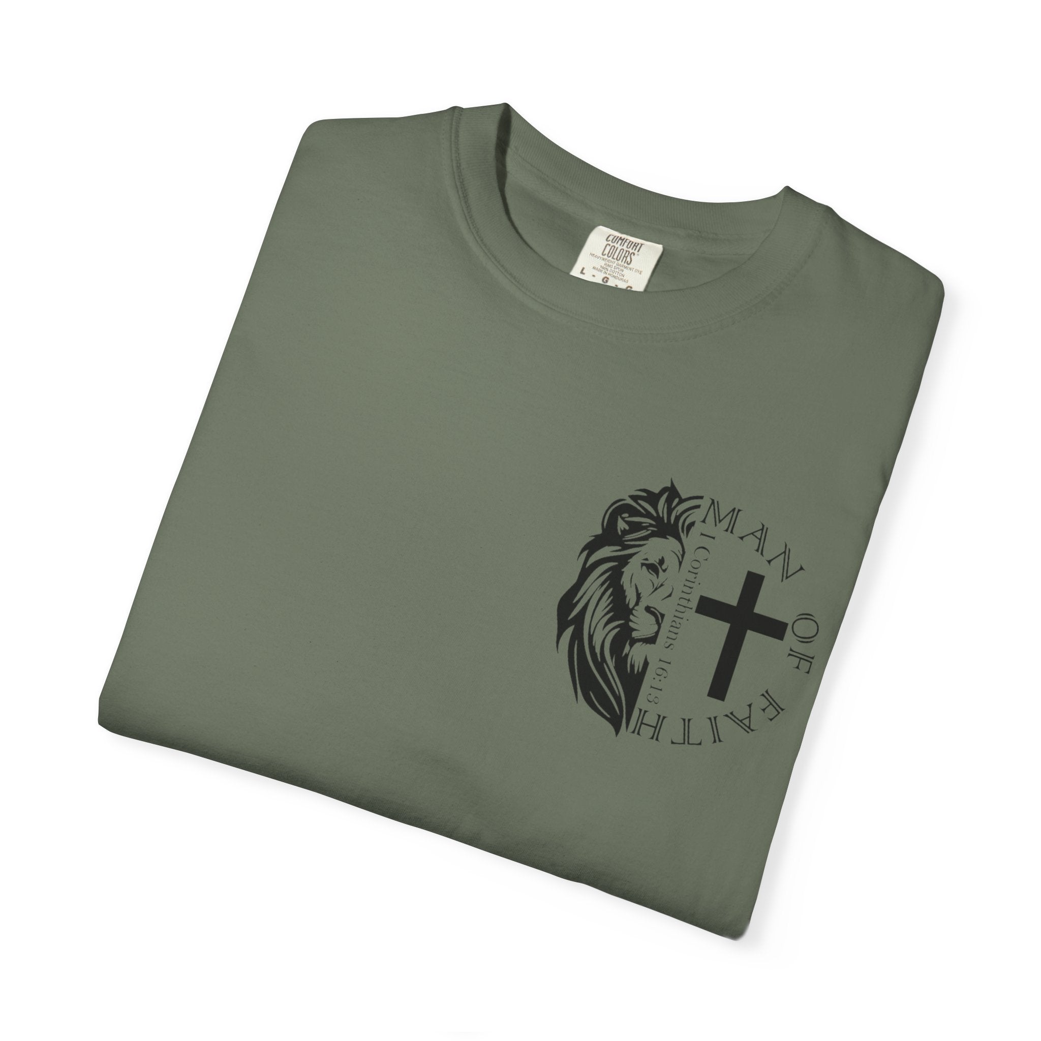 T-Shirt — "Man of Faith" Lion & Cross Christian Graphic Tee