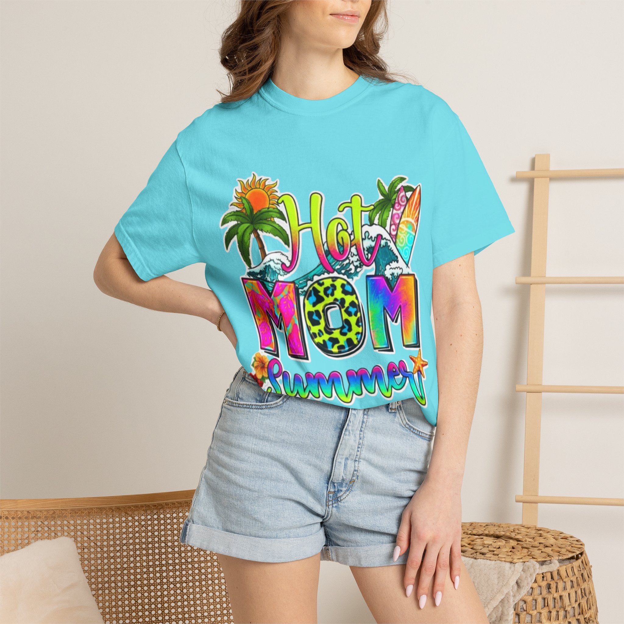 Hot Mom Summer T-Shirt - Colorful Tropical Mom Tee for Beach, Mom Life & Summer Gifts