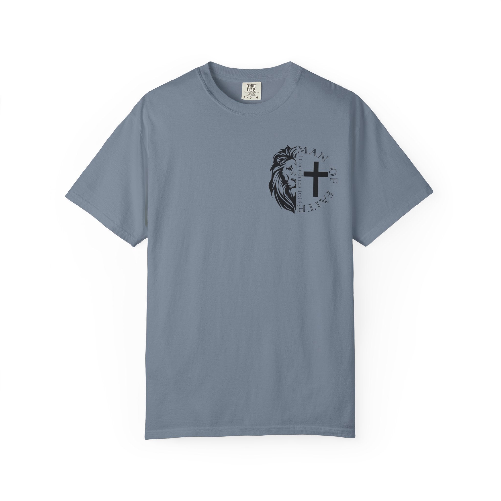 T-Shirt — "Man of Faith" Lion & Cross Christian Graphic Tee