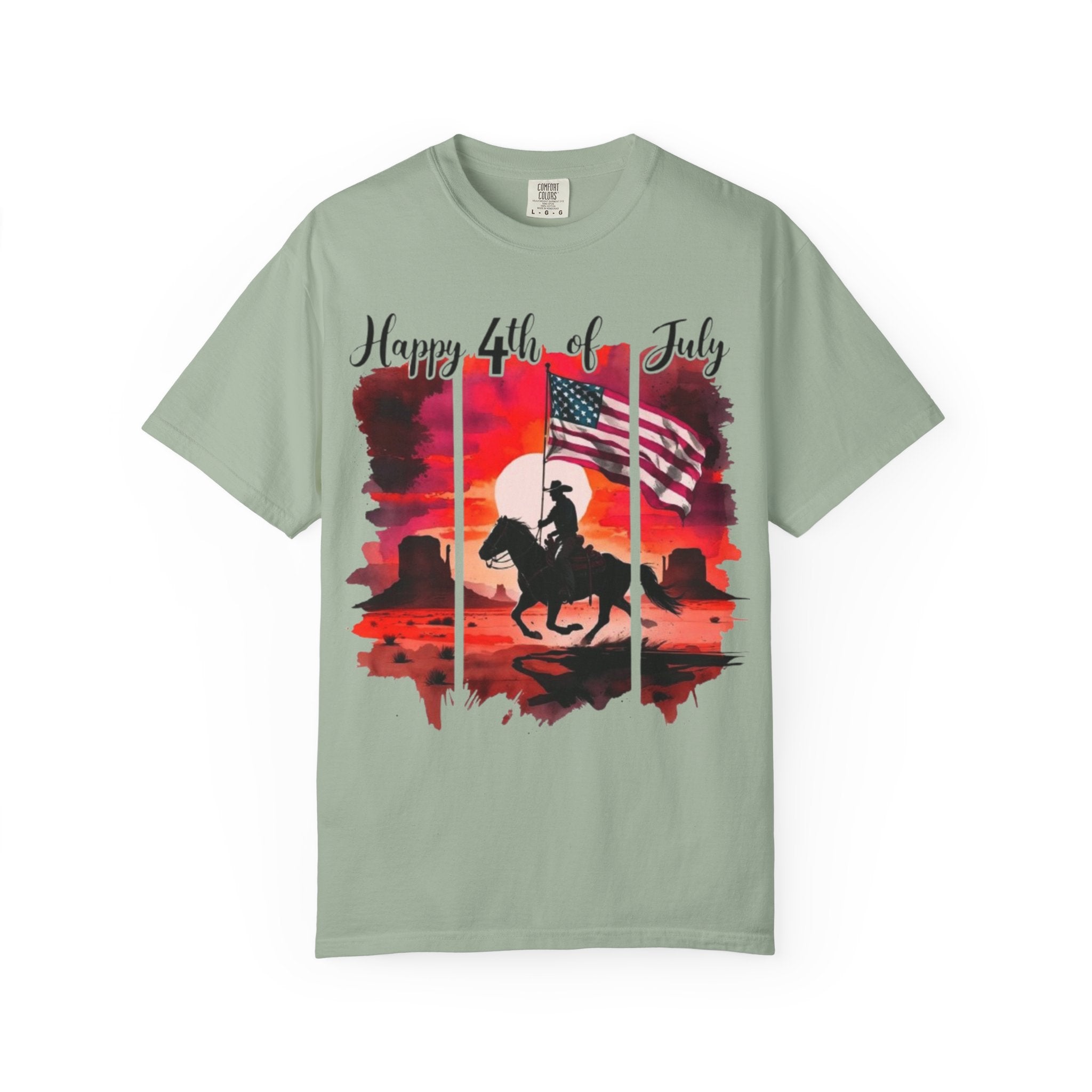 4th of July Cowboy T-Shirt - American Flag Rodeo Sunset Tee