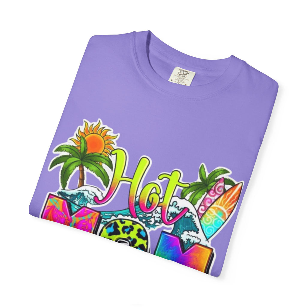 Hot Mom Summer T-Shirt - Colorful Tropical Mom Tee for Beach, Mom Life & Summer Gifts