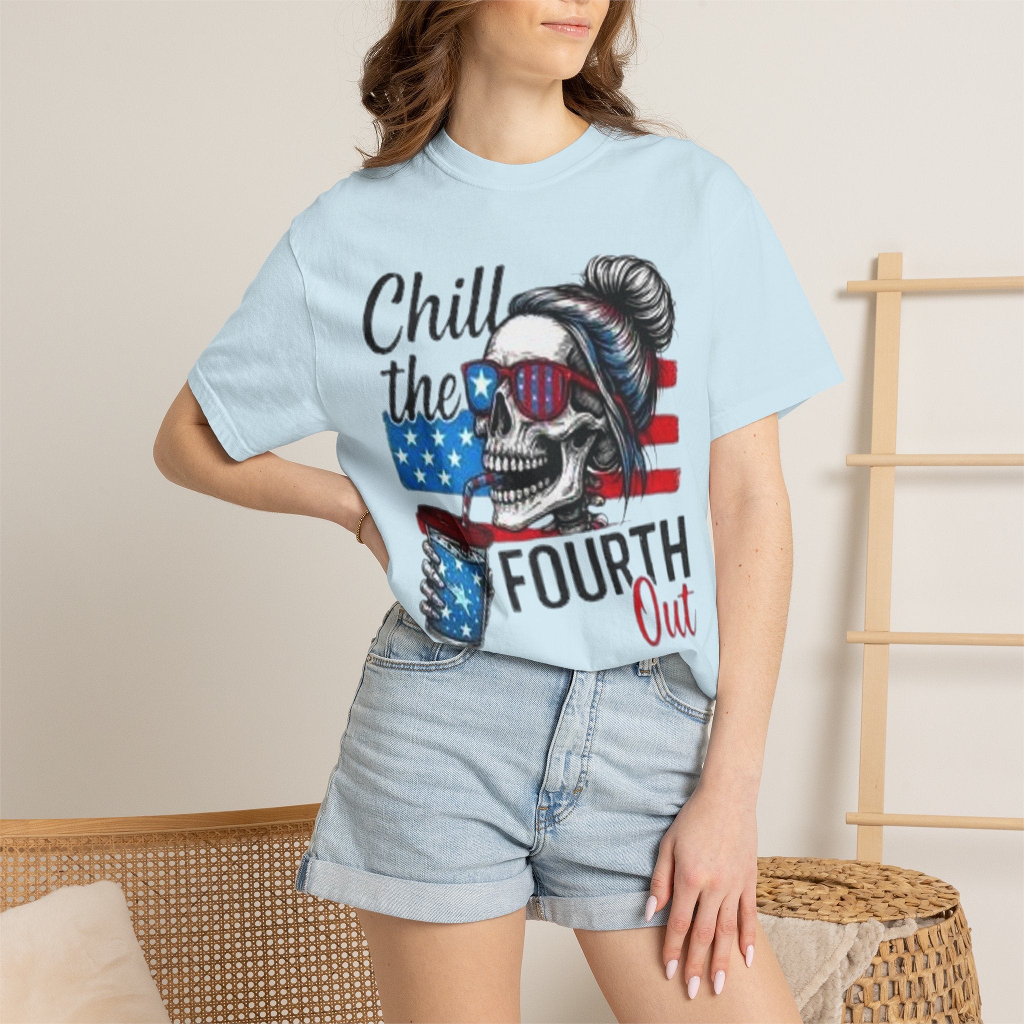 Fourth of July Skull Tee — “Chill the Fourth Out” Patriotic American Flag T-Shirt
