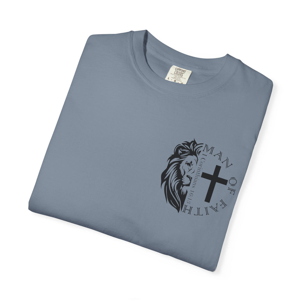 T-Shirt — "Man of Faith" Lion & Cross Christian Graphic Tee