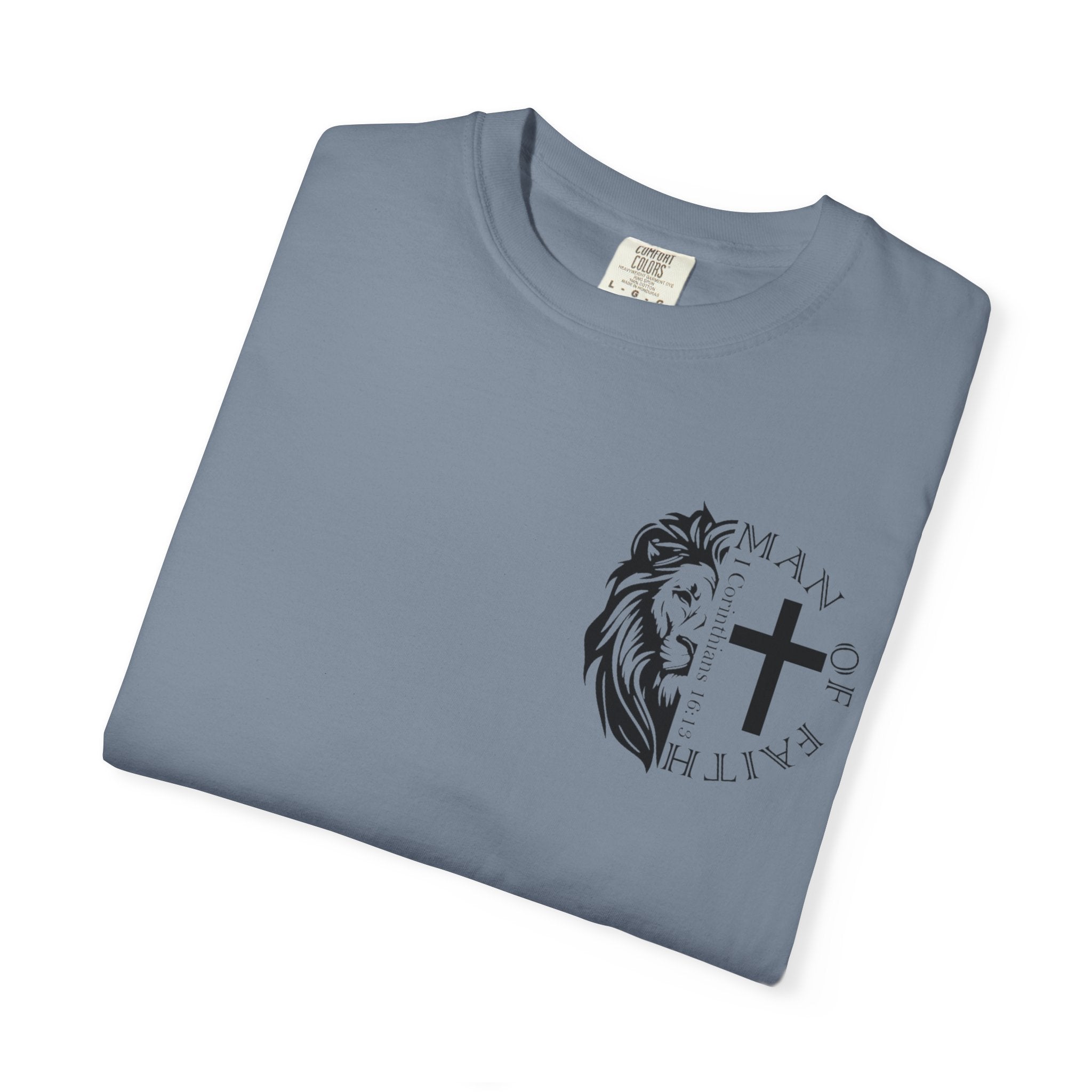 T-Shirt — "Man of Faith" Lion & Cross Christian Graphic Tee