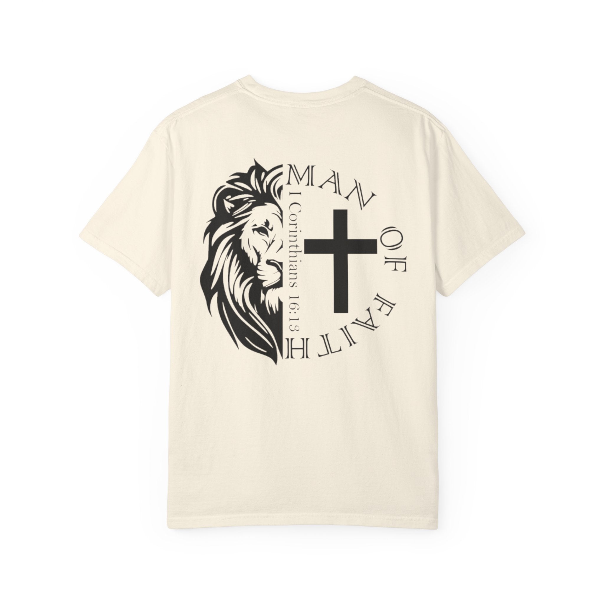 T-Shirt — "Man of Faith" Lion & Cross Christian Graphic Tee