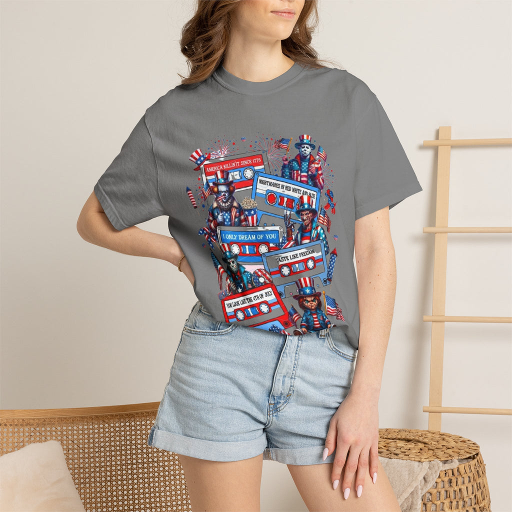 Patriotic Uncle Sam Cassette Retro T-Shirt — USA 4th of July Vintage Music Tee