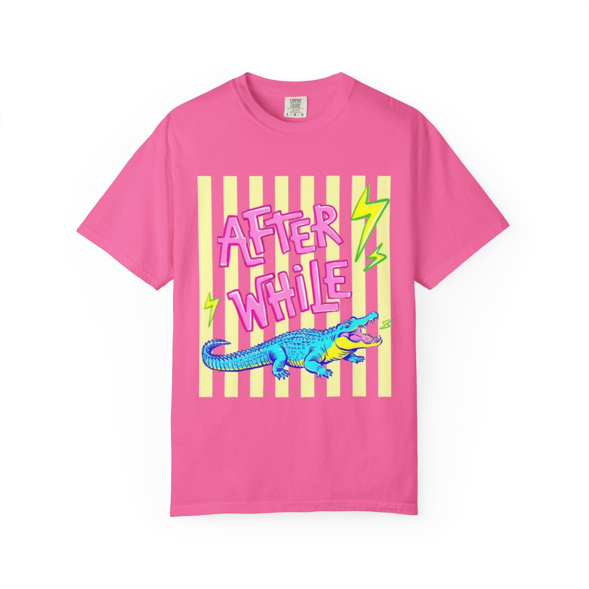 After While Crocodile Graphic T-Shirt — Retro Neon Alligator Tee