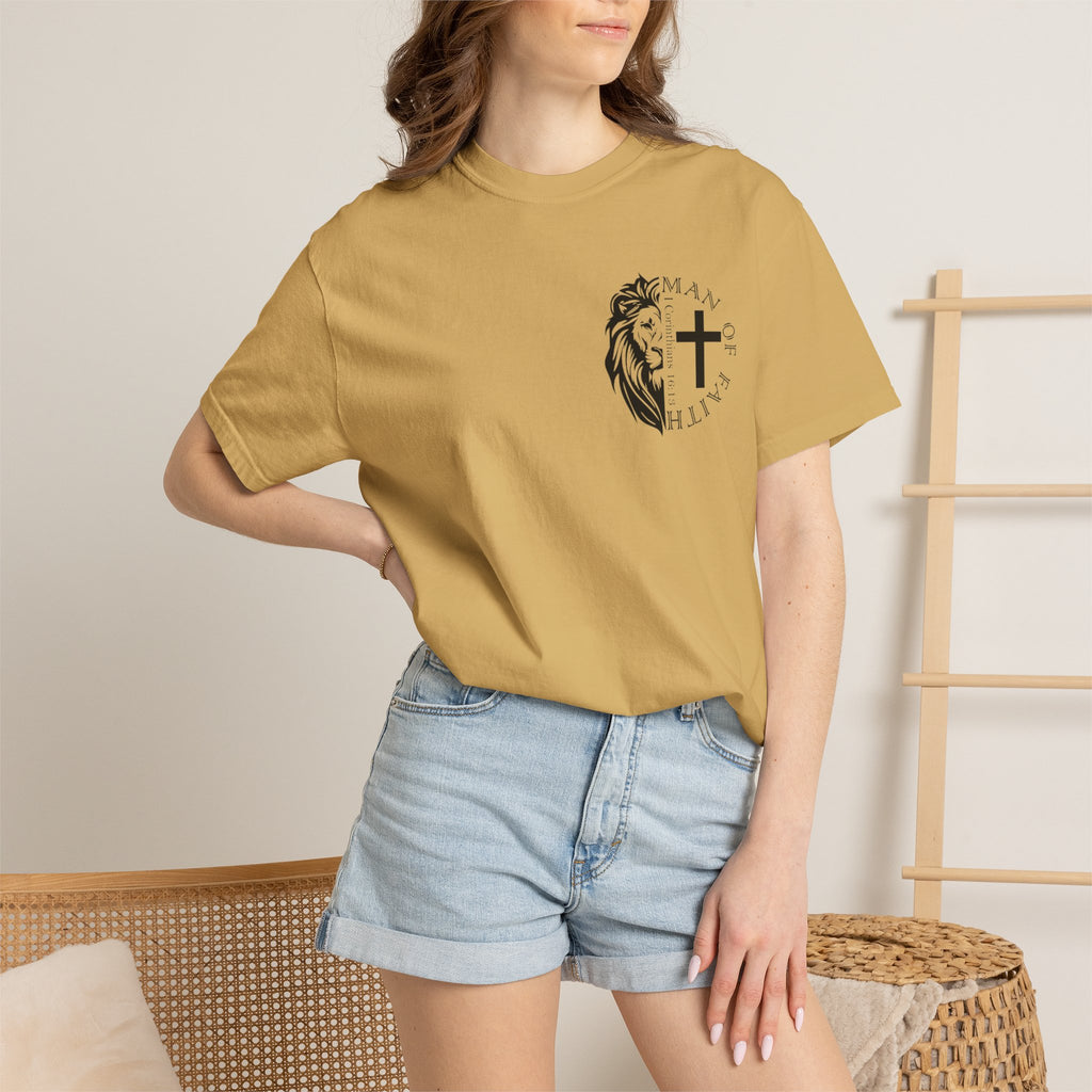 T-Shirt — "Man of Faith" Lion & Cross Christian Graphic Tee