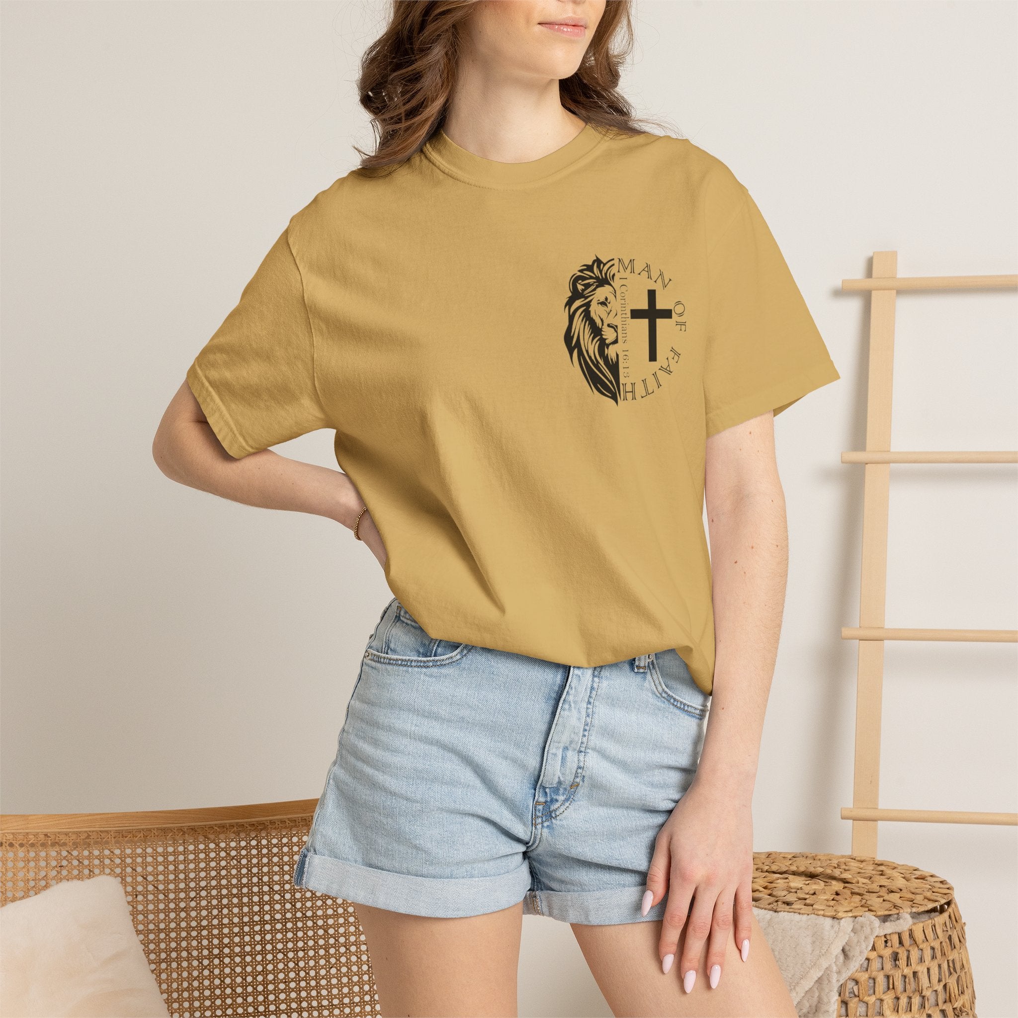 T-Shirt — "Man of Faith" Lion & Cross Christian Graphic Tee