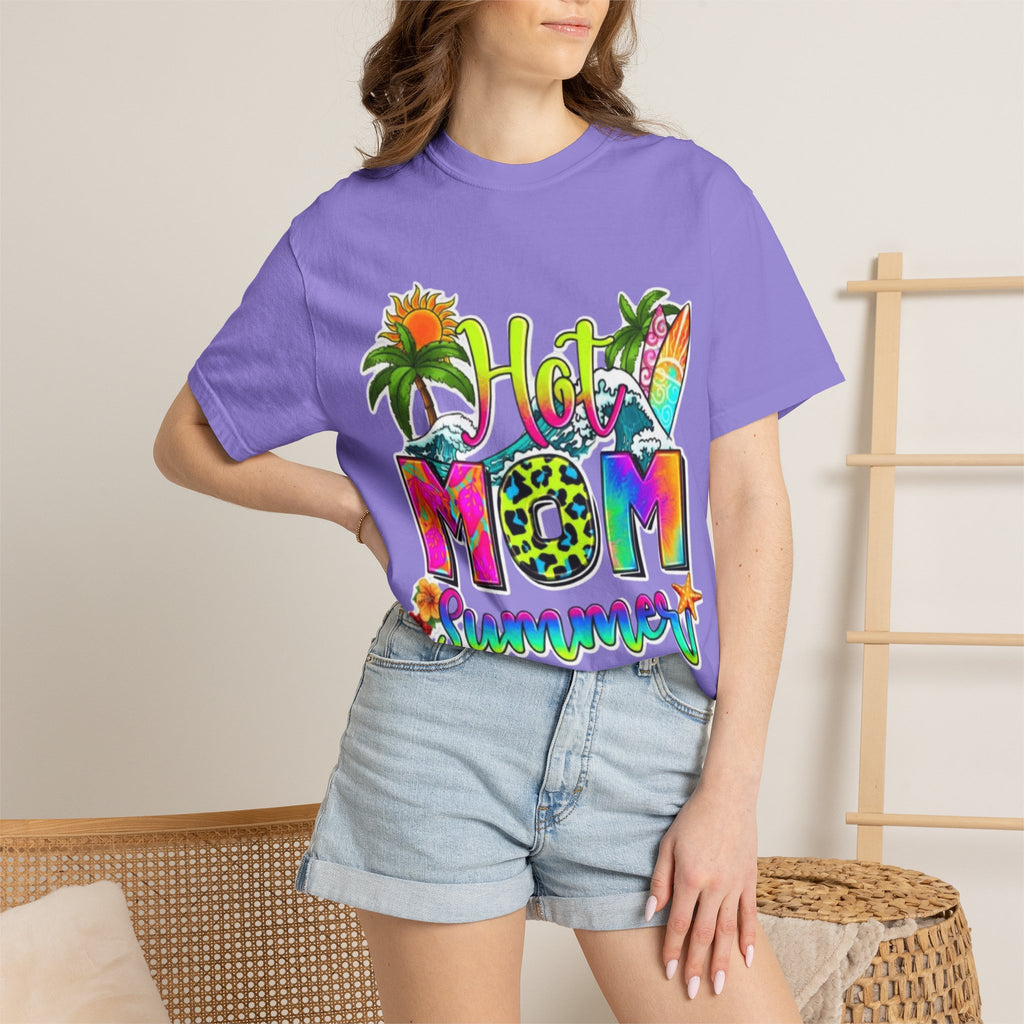 Hot Mom Summer T-Shirt - Colorful Tropical Mom Tee for Beach, Mom Life & Summer Gifts