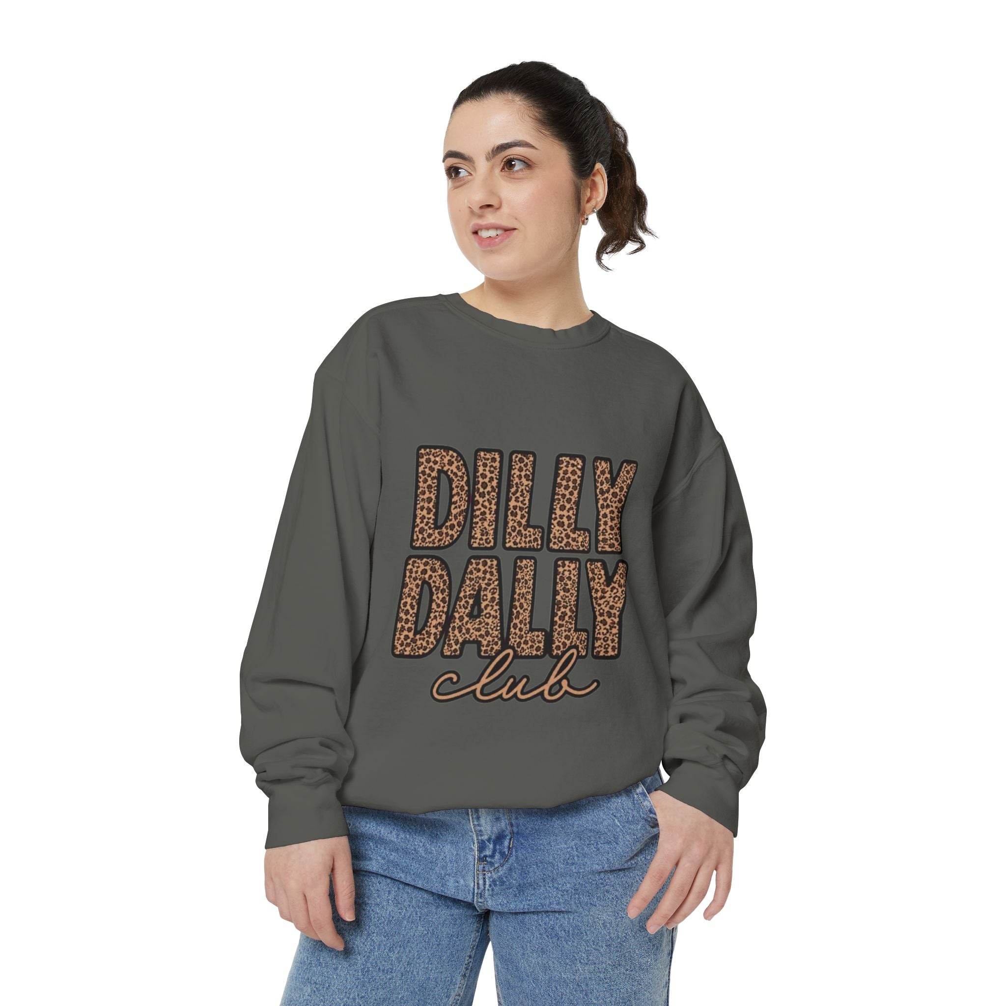 Dilly Daily Club Sweatshirt — Leopard Print Graphic Crewneck