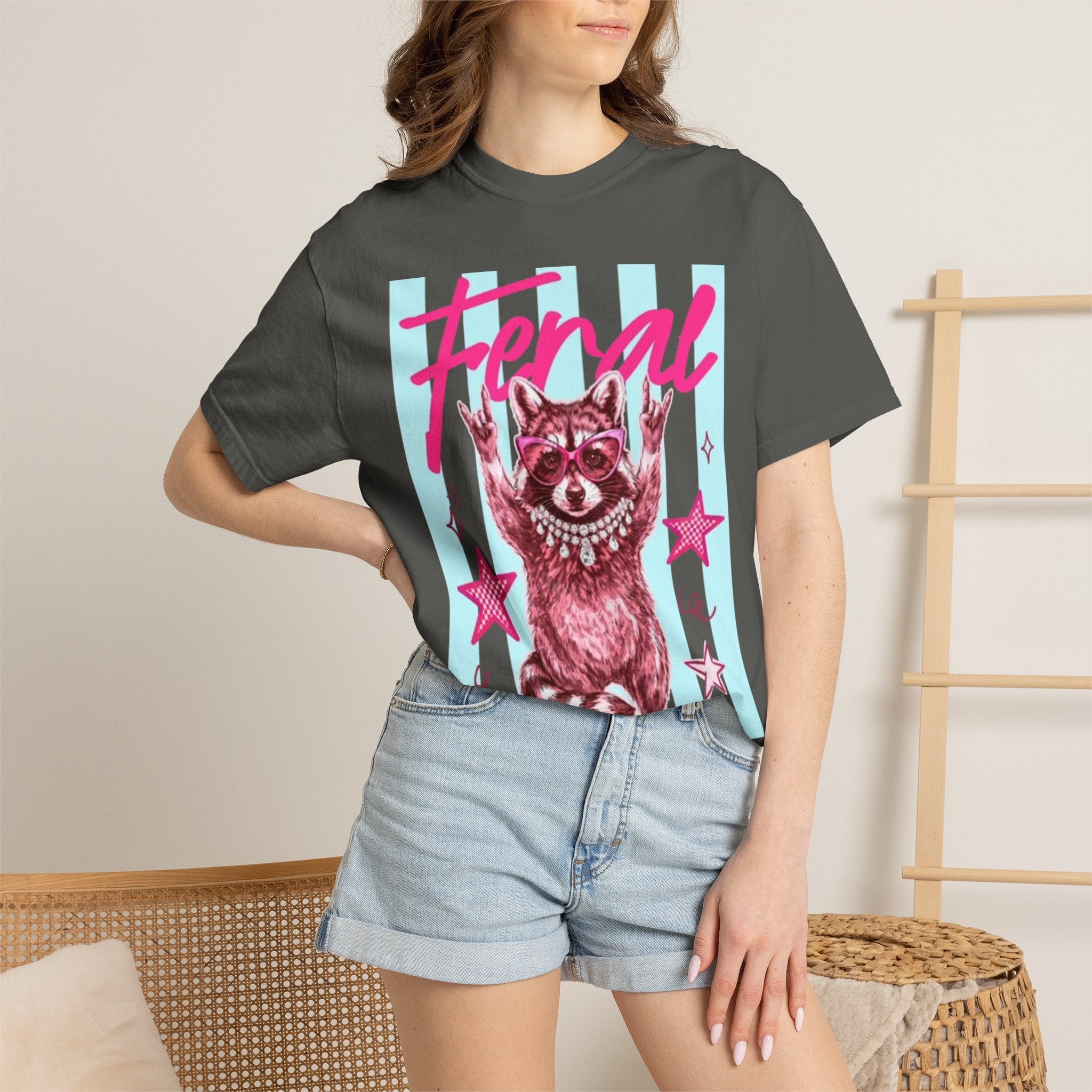 Feral Raccoon Graphic T-Shirt — Retro Pastel Pop DesigN