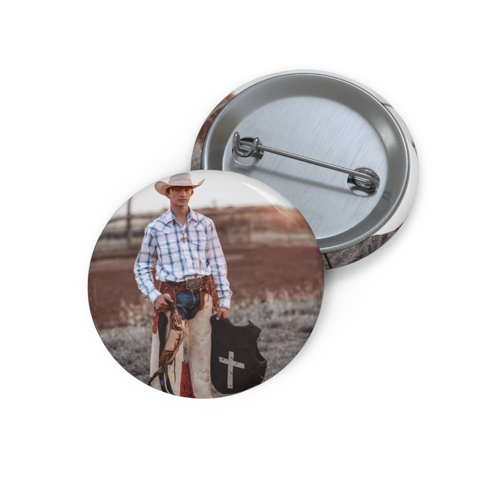 Cowboy Photo Pin Button — Custom Round Pinback Badge