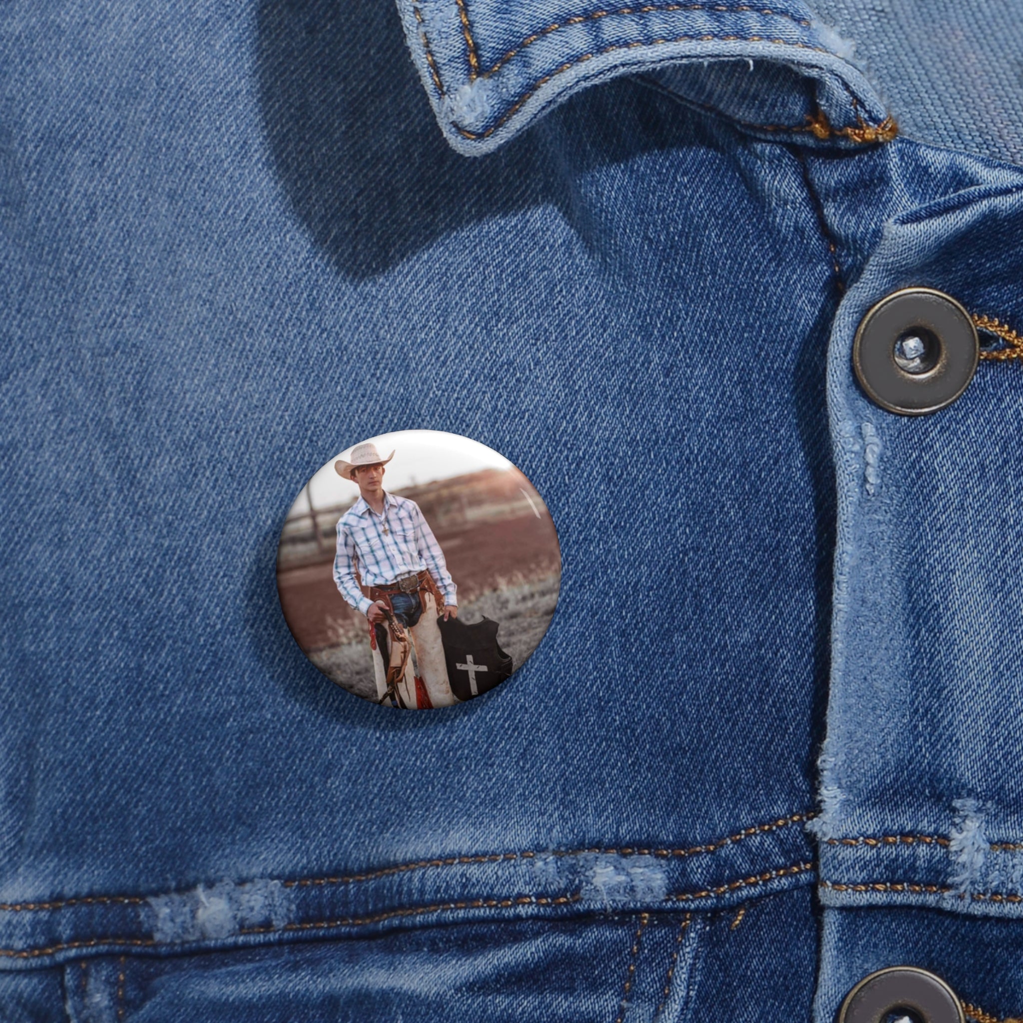 Cowboy Photo Pin Button — Custom Round Pinback Badge