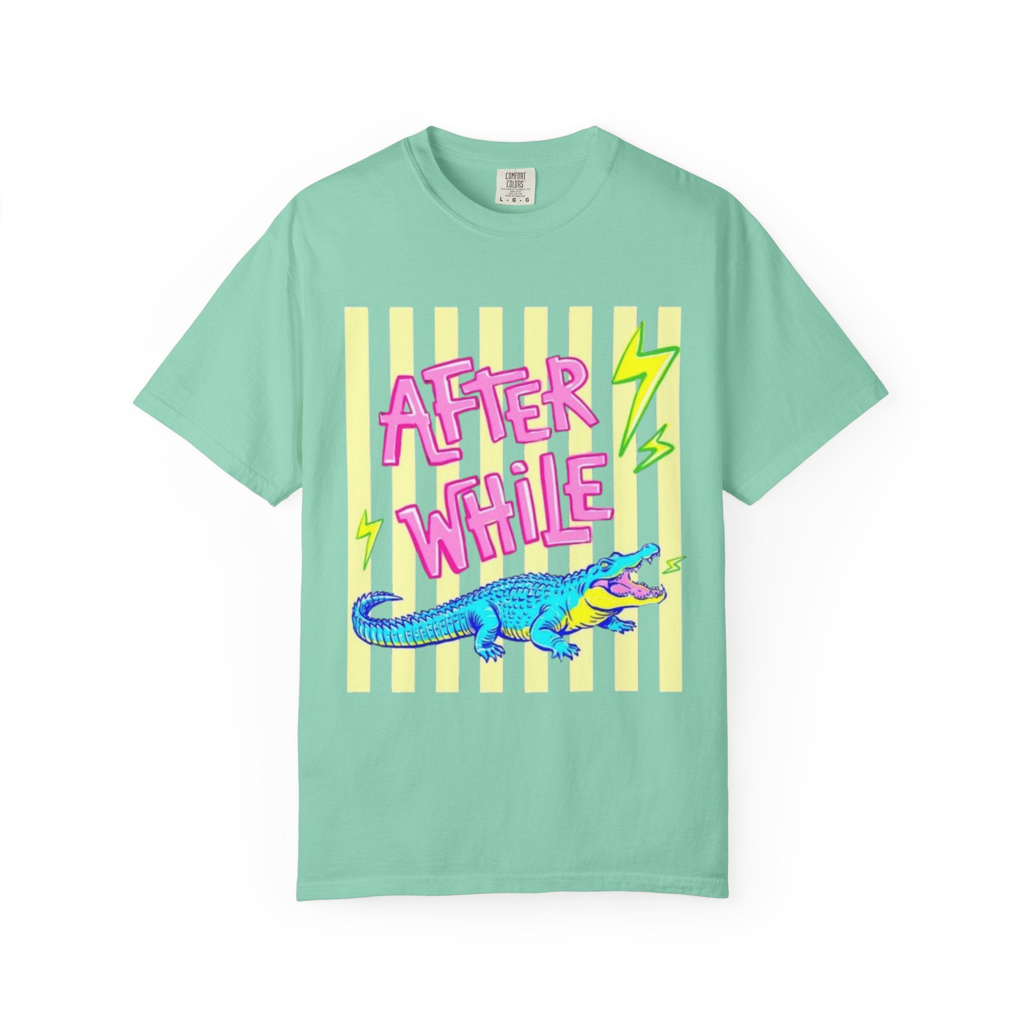 After While Crocodile Graphic T-Shirt — Retro Neon Alligator Tee