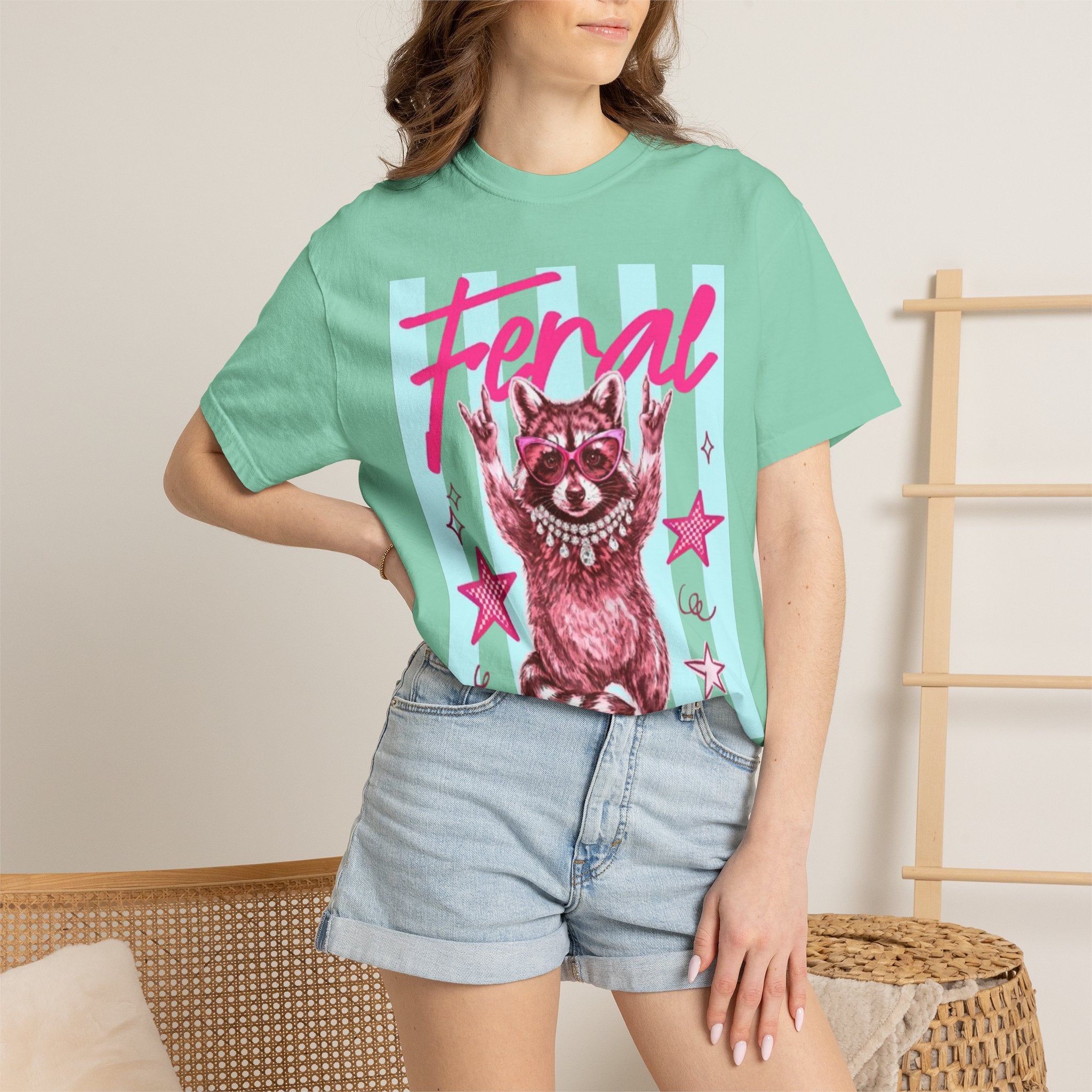 Feral Raccoon Graphic T-Shirt — Retro Pastel Pop DesigN