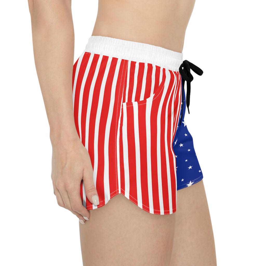 American Flag Women’s Casual Shorts — Red & Blue Stars & Stripes AOP