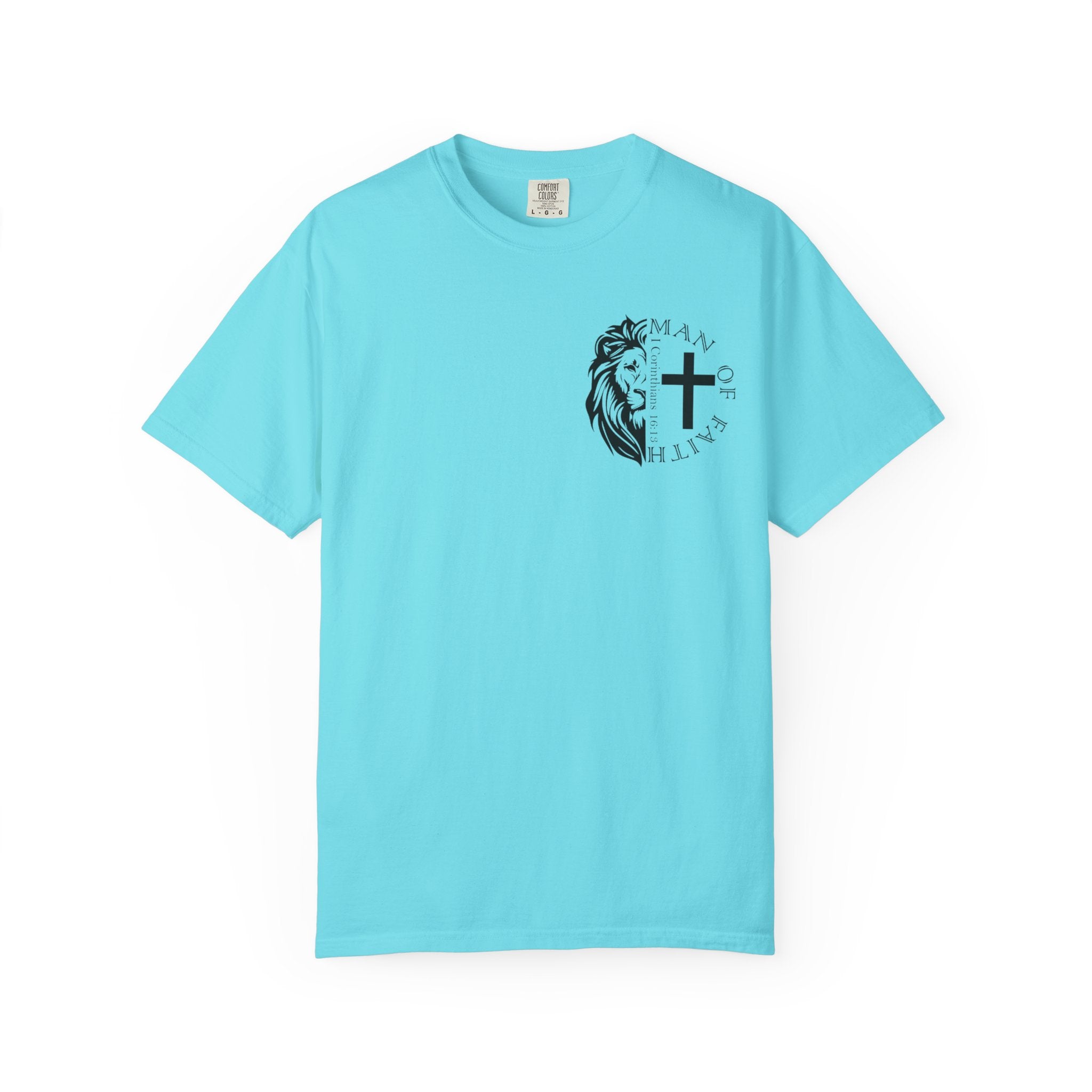 T-Shirt — "Man of Faith" Lion & Cross Christian Graphic Tee