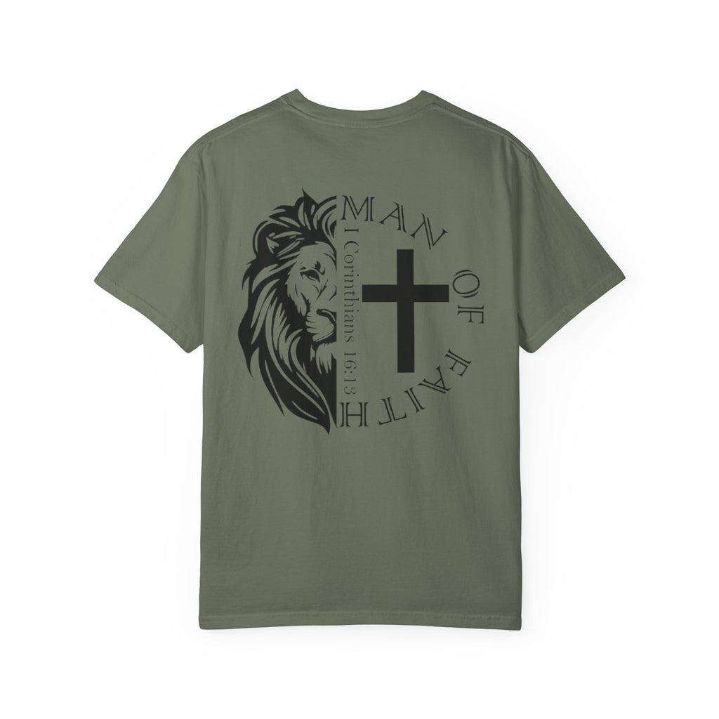 T-Shirt — "Man of Faith" Lion & Cross Christian Graphic Tee