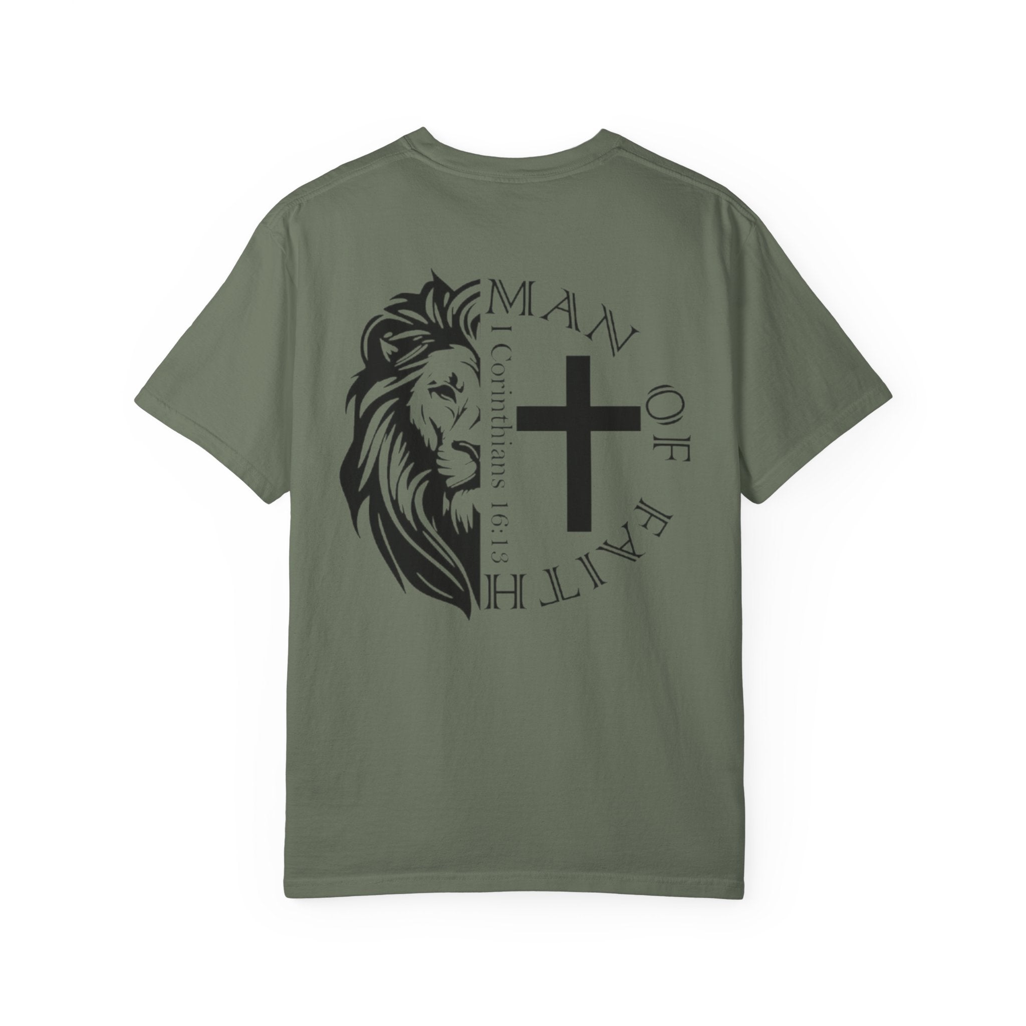 T-Shirt — "Man of Faith" Lion & Cross Christian Graphic Tee