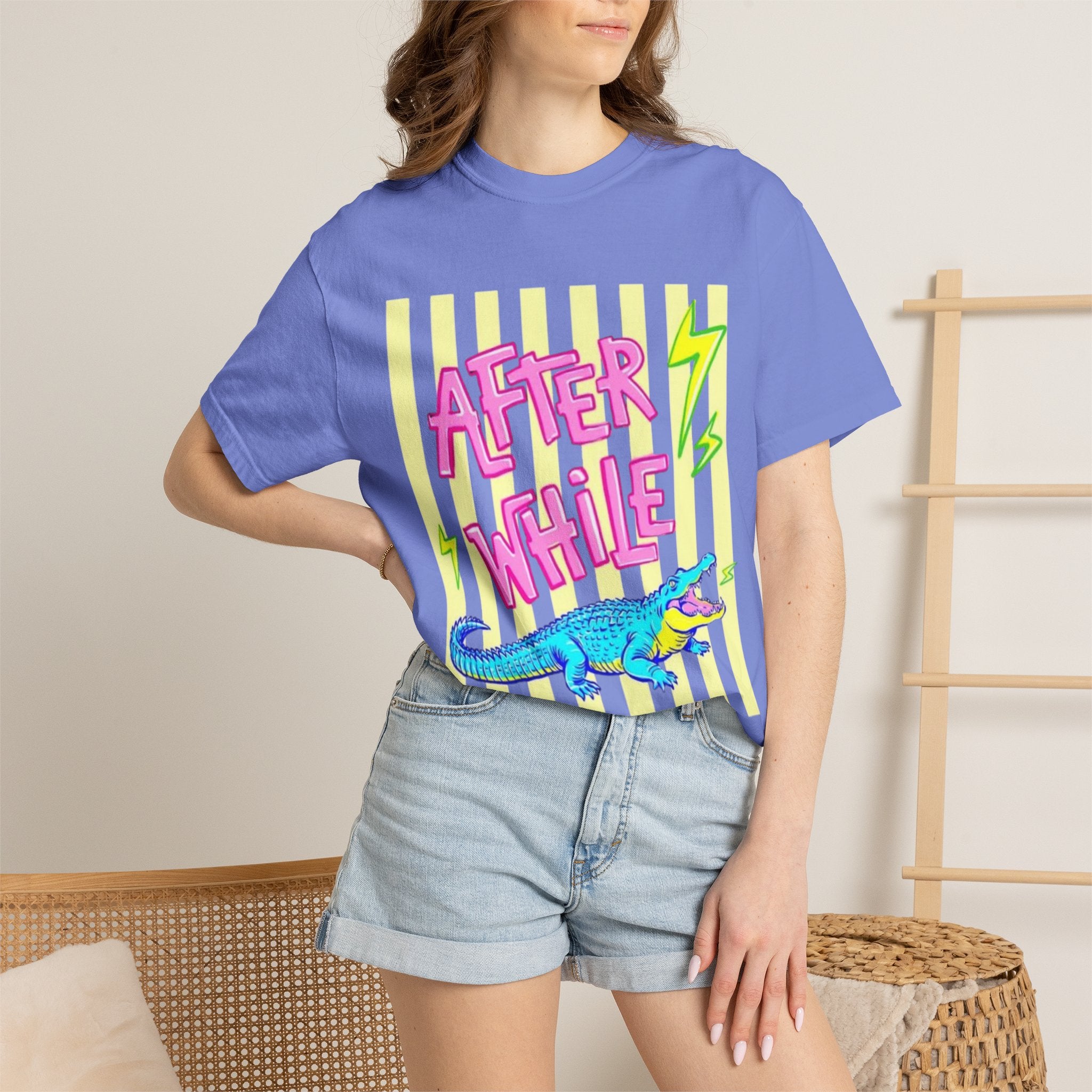 After While Crocodile Graphic T-Shirt — Retro Neon Alligator Tee