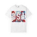 USA Floral T-Shirt — Patriotic Red White Blue Flower Graphic Tee