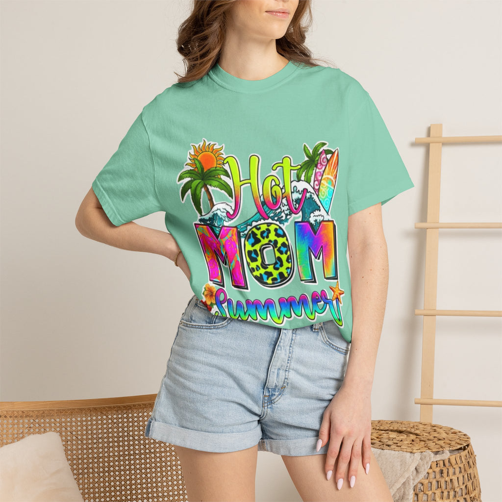 Hot Mom Summer T-Shirt - Colorful Tropical Mom Tee for Beach, Mom Life & Summer Gifts